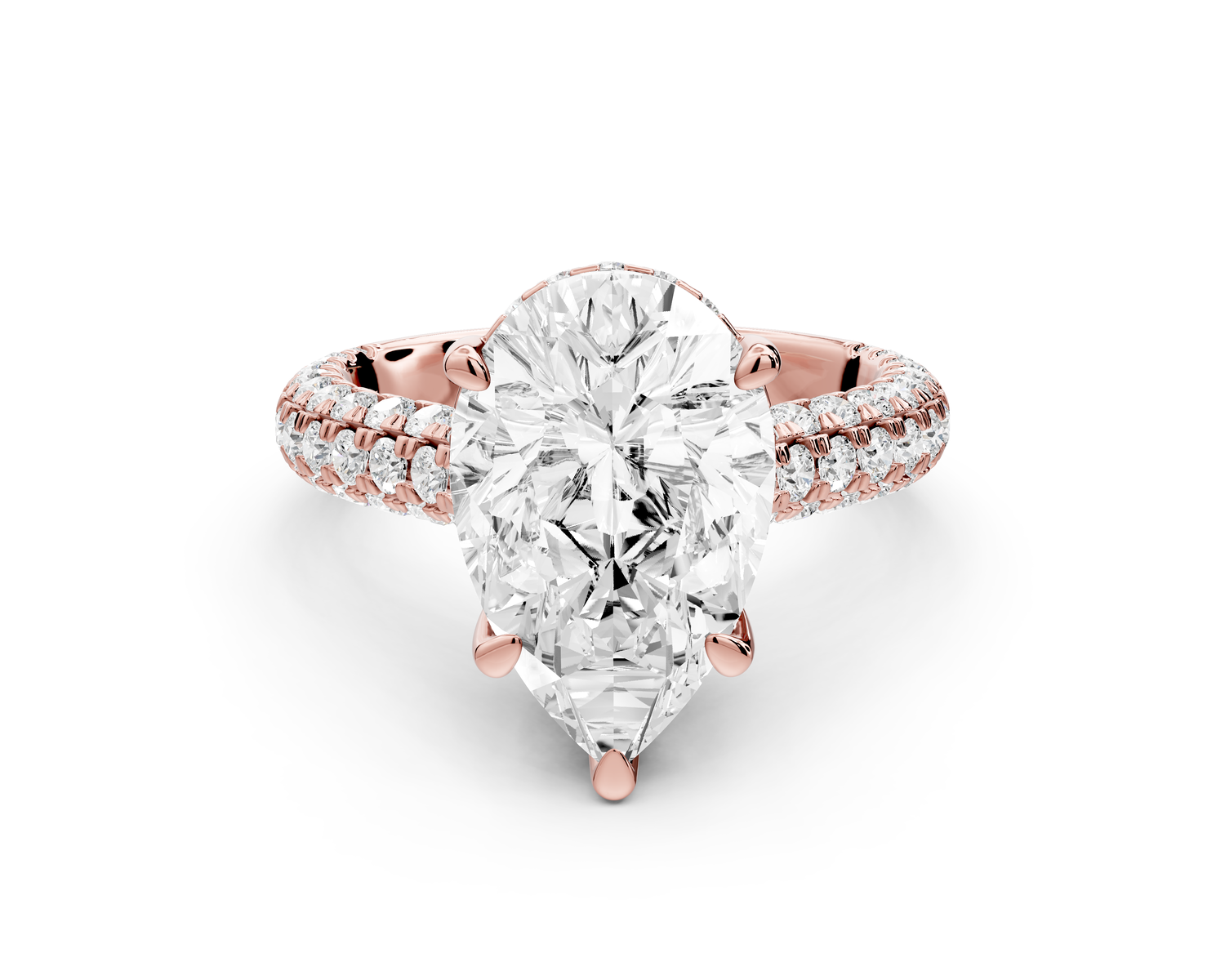 Amoria - 4ct 14k rose gold pear Diamond Engagement Ring with Pavé Band & Hidden Halo