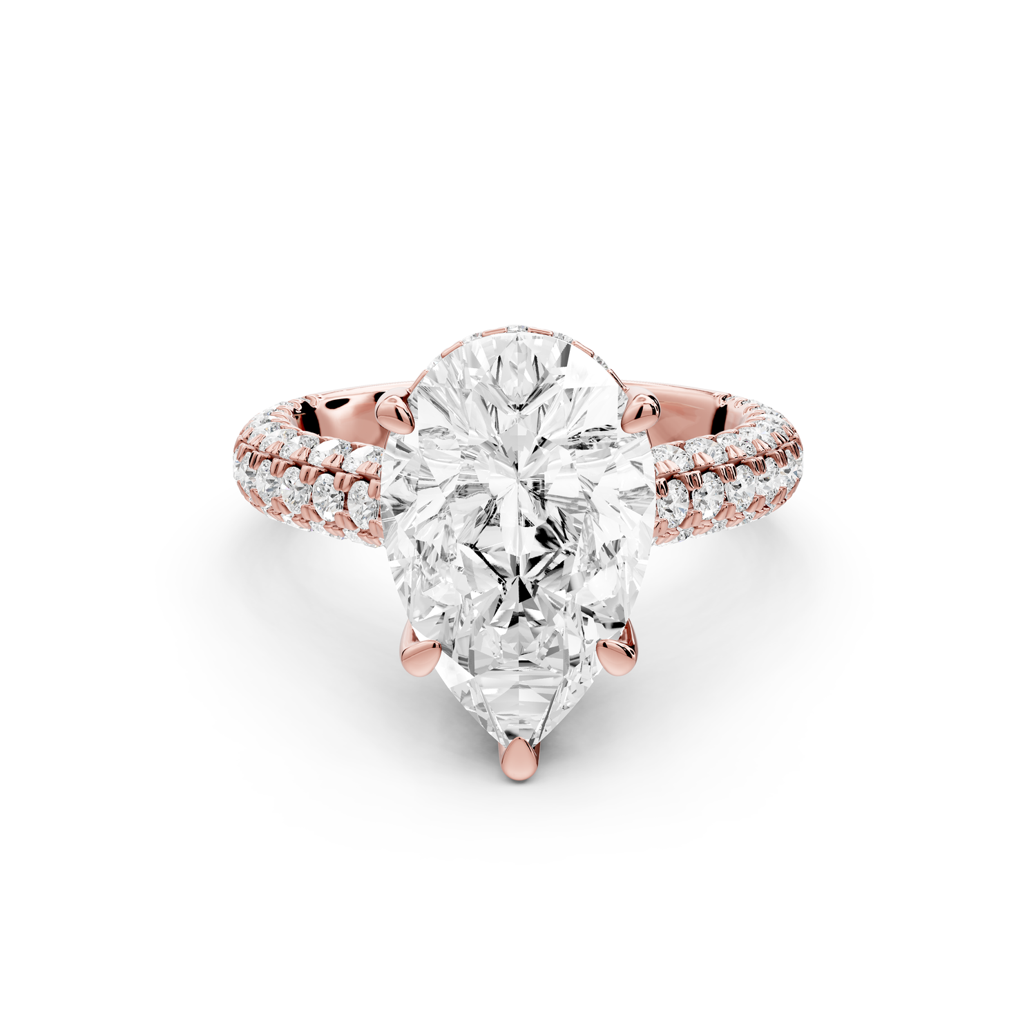Amoria - 4ct 14k rose gold pear Diamond Engagement Ring with Pavé Band & Hidden Halo