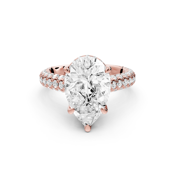 Amoria - 4ct 14k rose gold pear Diamond Engagement Ring with Pavé Band & Hidden Halo