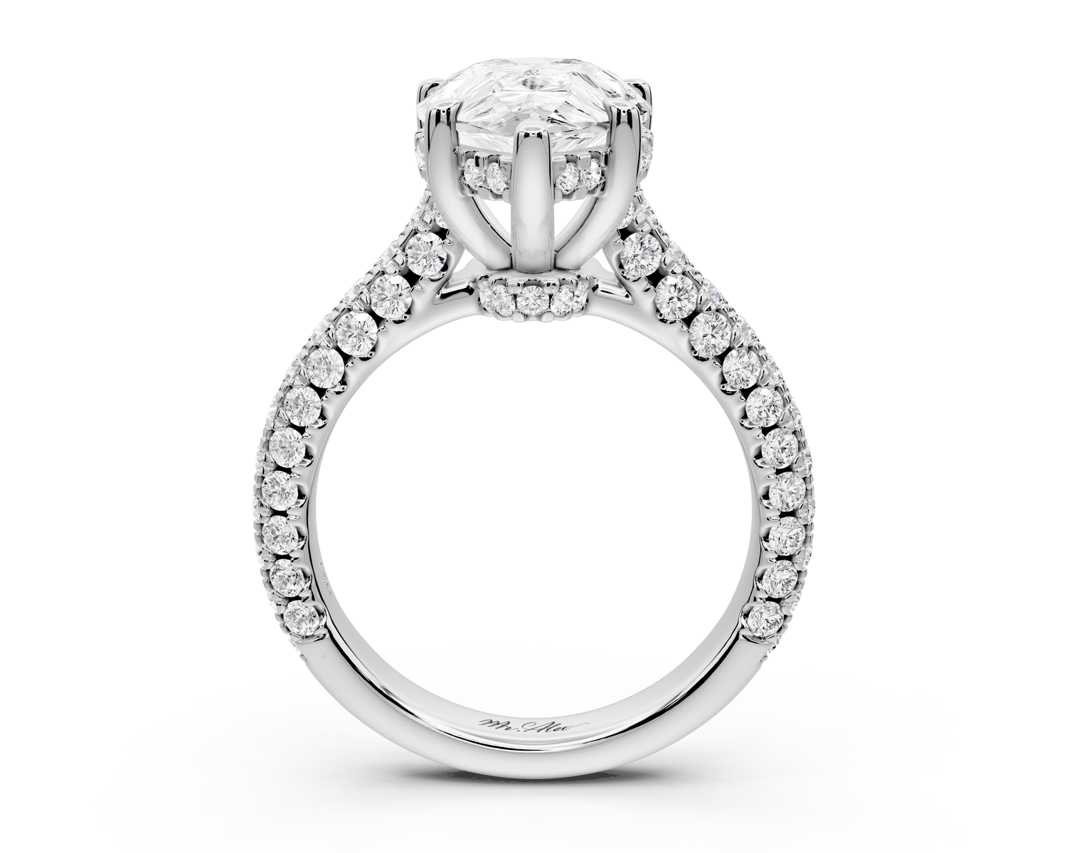 Amoria - 4ct 14k white gold pear Diamond Engagement Ring with Pavé Band & Hidden Halo