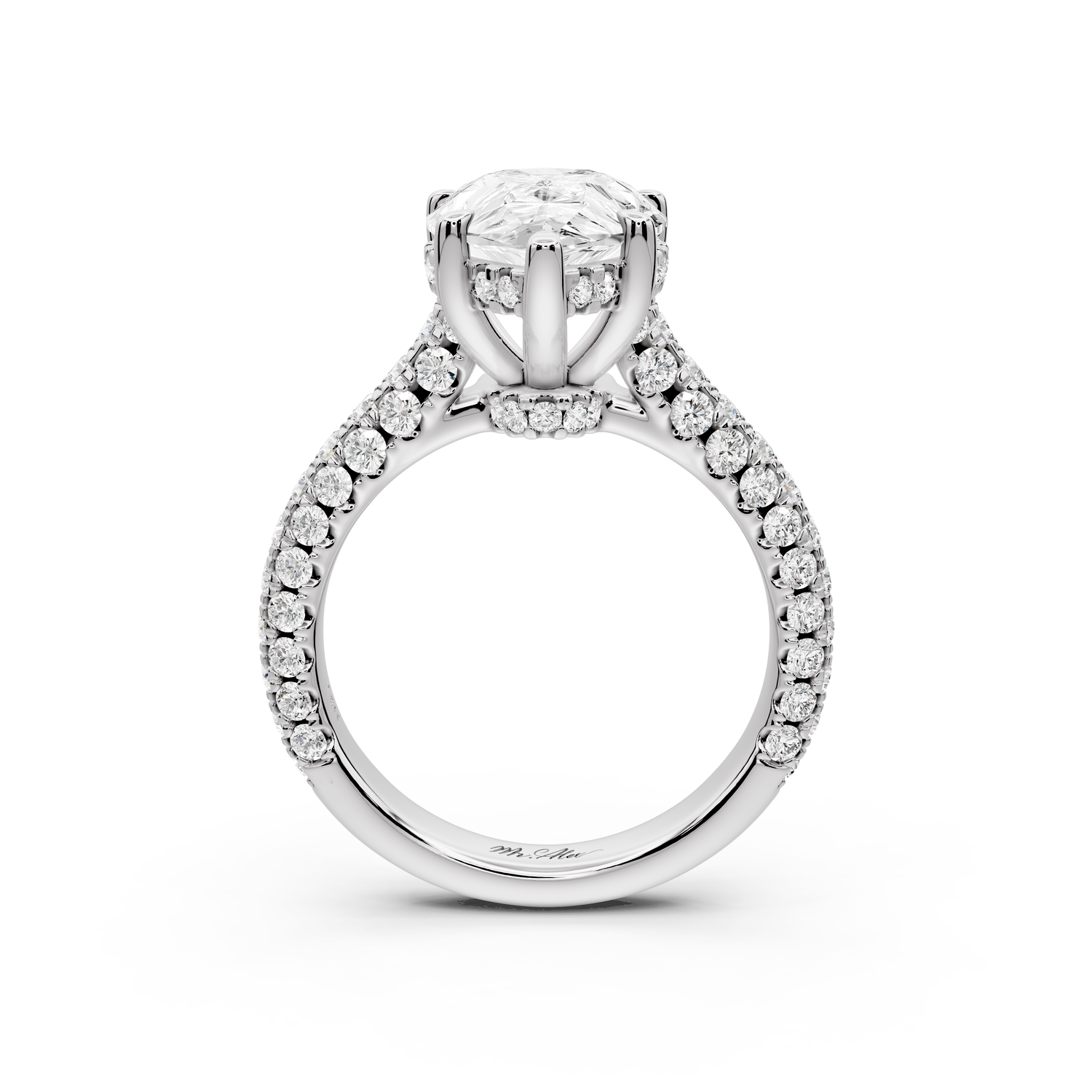 Amoria - 4ct 14k white gold pear Diamond Engagement Ring with Pavé Band & Hidden Halo