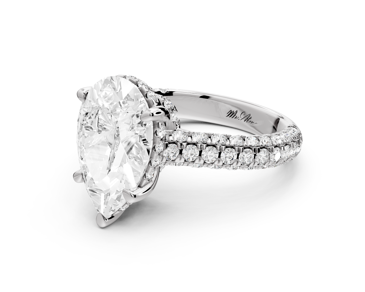 Amoria - 4ct 14k white gold pear Diamond Engagement Ring with Pavé Band & Hidden Halo