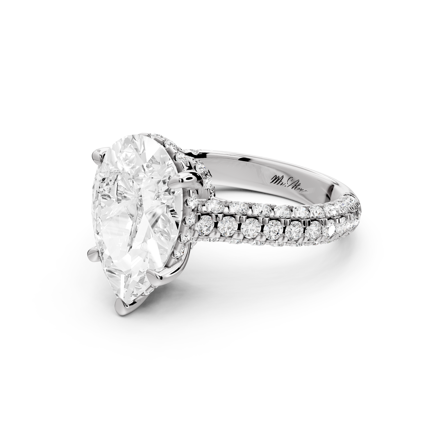 Amoria - 4ct 14k white gold pear Diamond Engagement Ring with Pavé Band & Hidden Halo