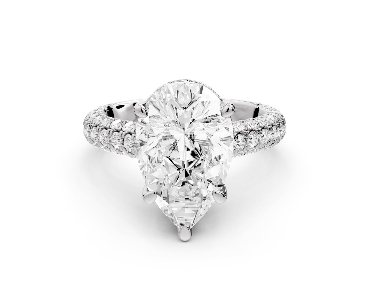 Amoria - 4ct 14k white gold pear Diamond Engagement Ring with Pavé Band & Hidden Halo