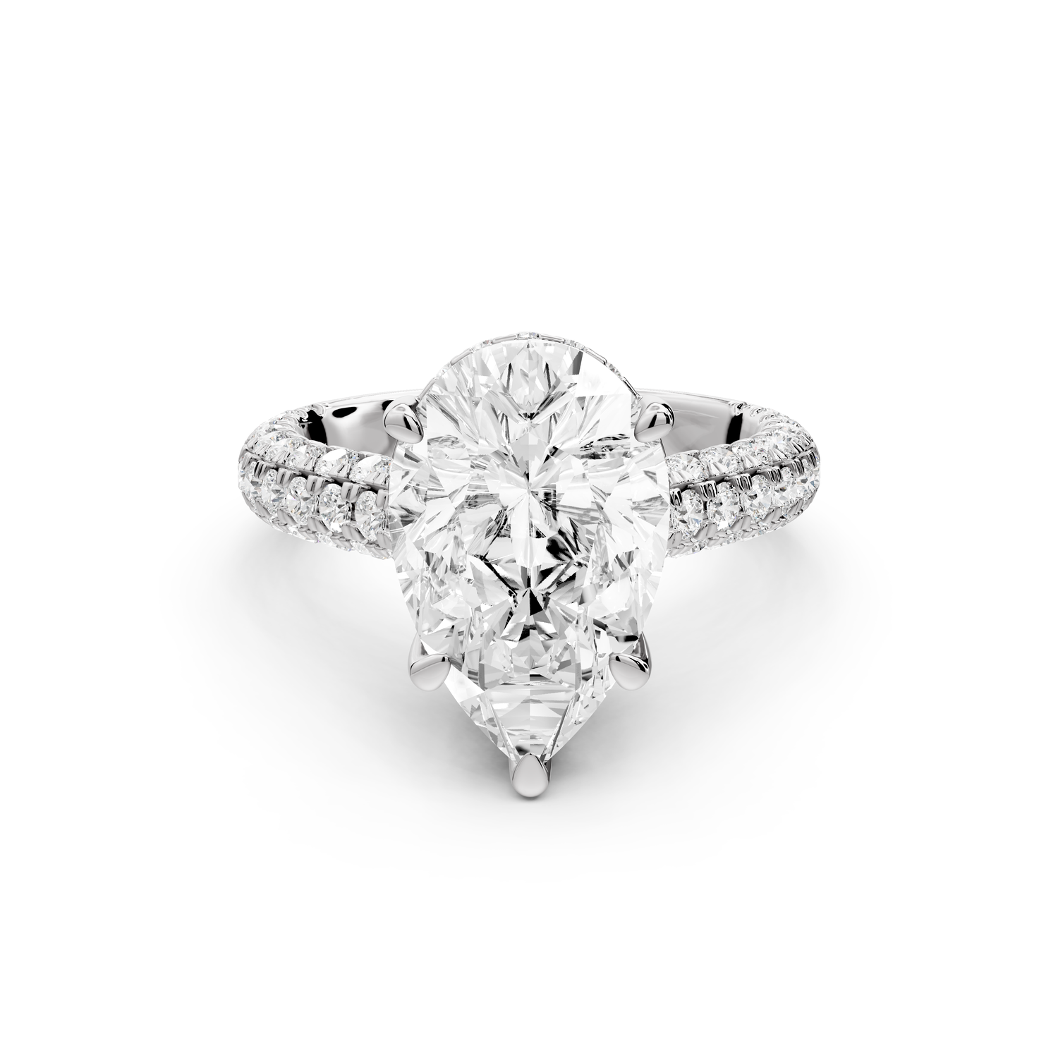 Amoria - 4ct 14k white gold pear Diamond Engagement Ring with Pavé Band & Hidden Halo