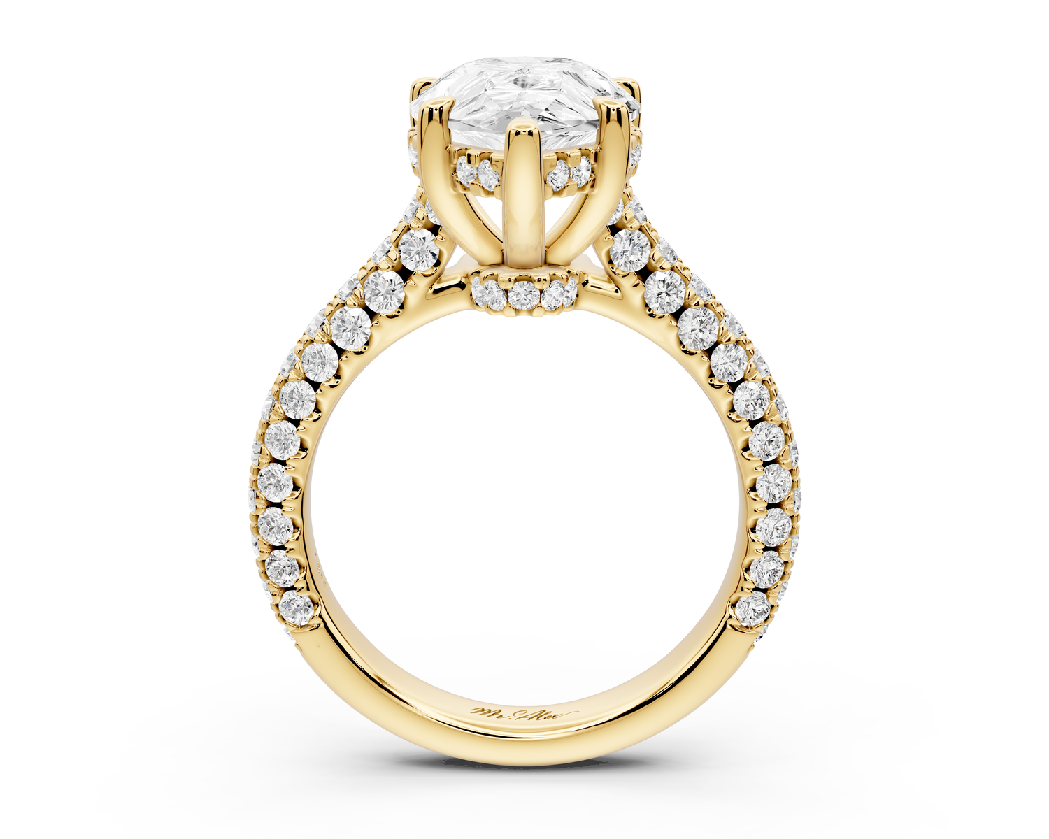 Amoria - 4ct 14k yellow gold pear Diamond Engagement Ring with Pavé Band & Hidden Halo