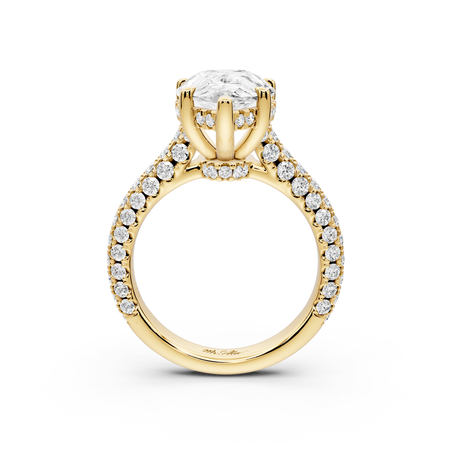Amoria - 4ct 14k yellow gold pear Diamond Engagement Ring with Pavé Band & Hidden Halo