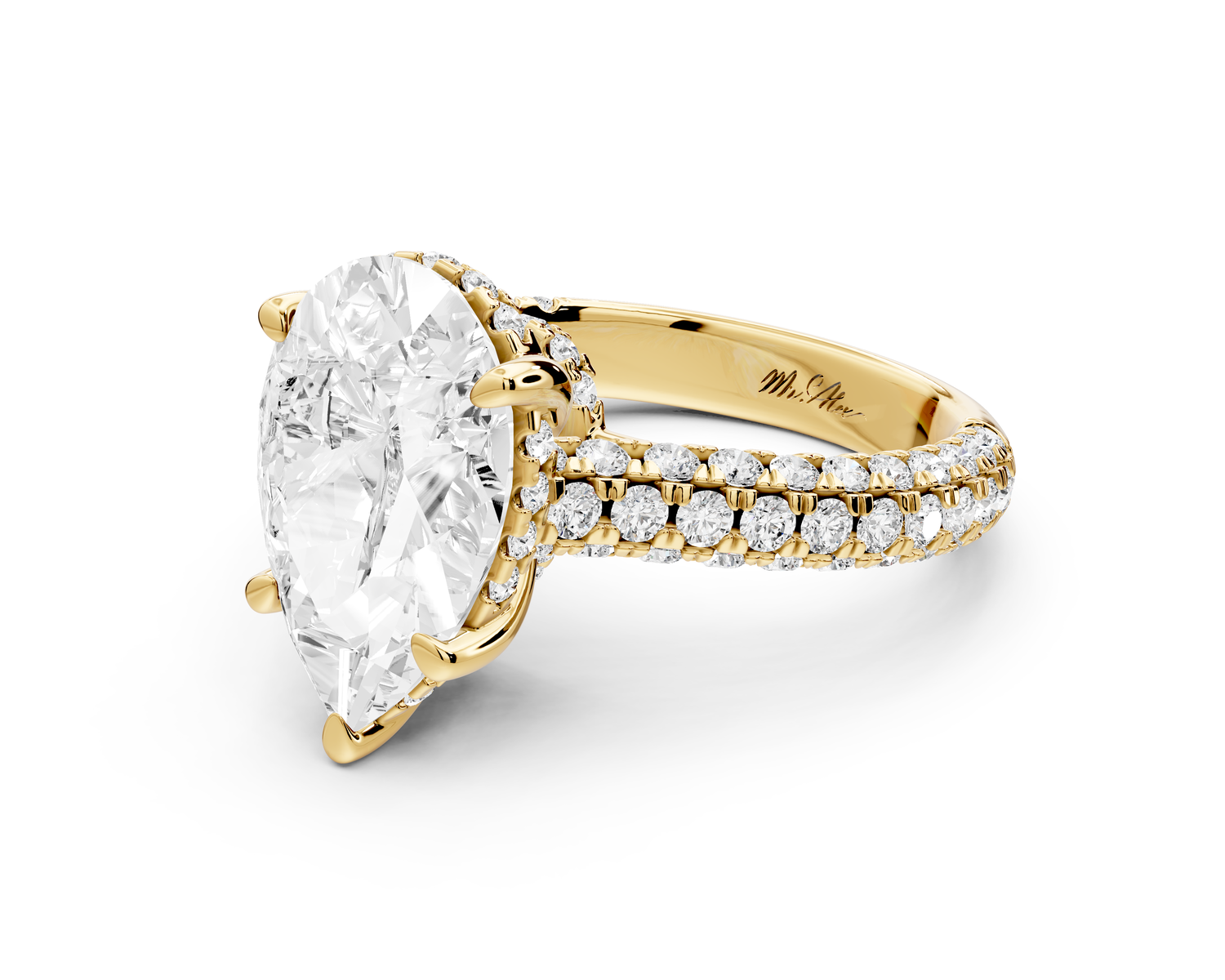 Amoria - 4ct 14k yellow gold pear Diamond Engagement Ring with Pavé Band & Hidden Halo
