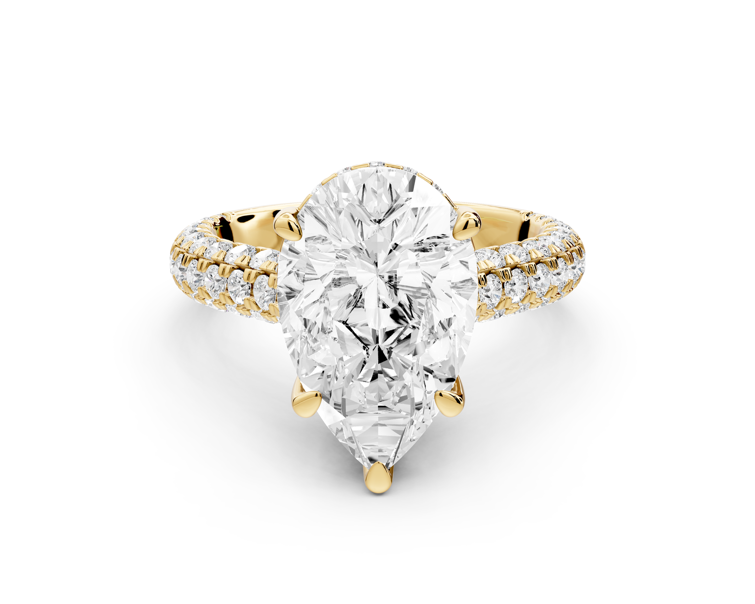 Amoria - 4ct 14k yellow gold pear Diamond Engagement Ring with Pavé Band & Hidden Halo