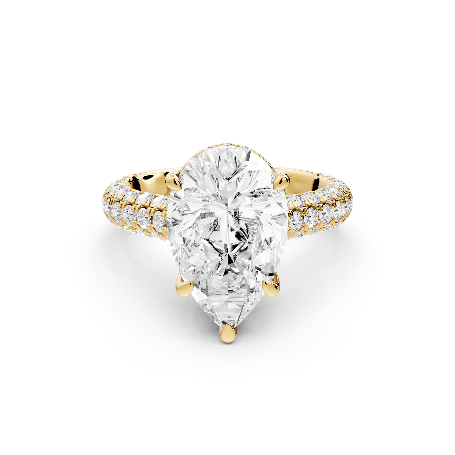 Amoria - 4ct 18k yellow gold pear Diamond Engagement Ring with Pavé Band & Hidden Halo