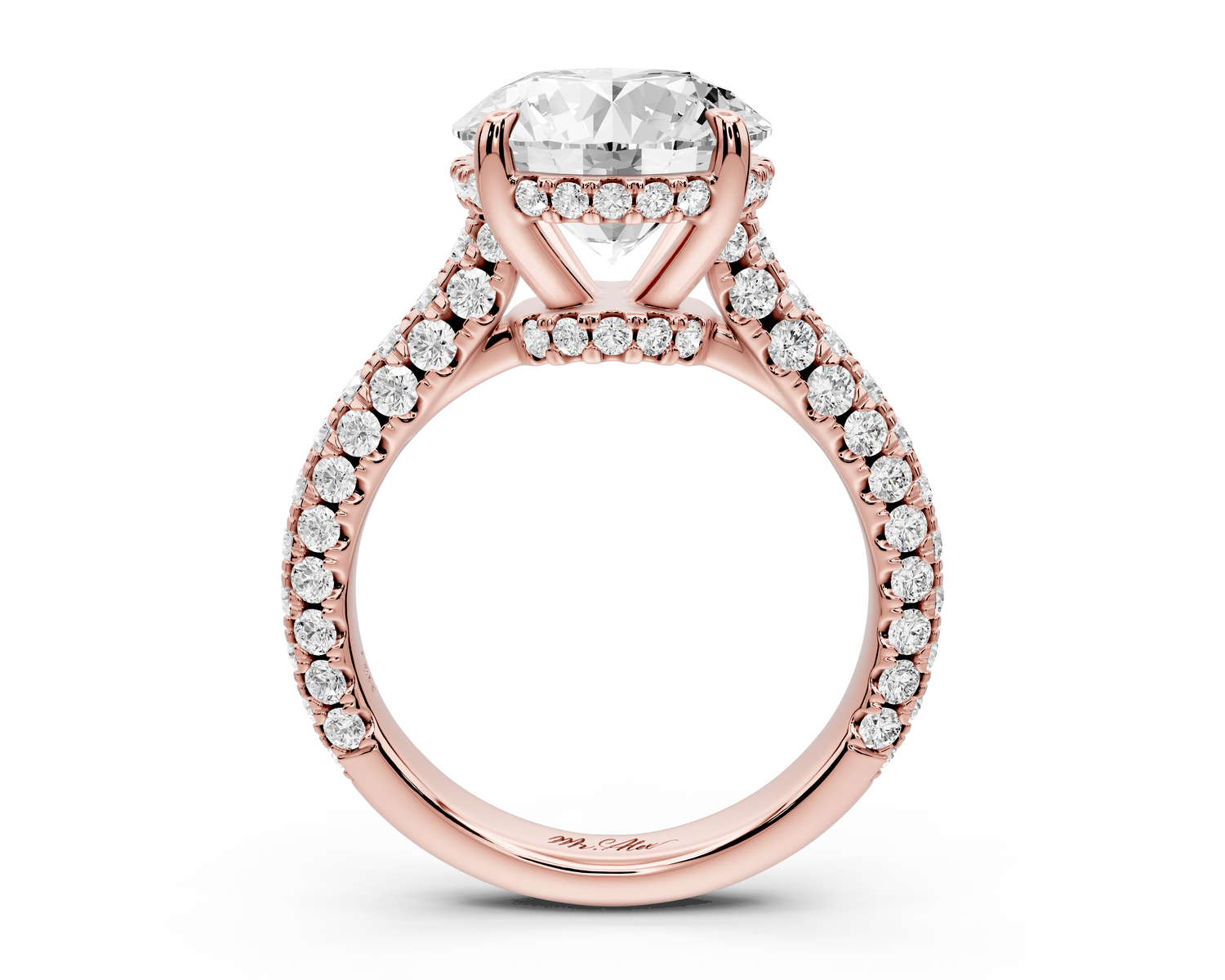 Amoria - 4ct 18k rose gold round Diamond Engagement Ring with Pavé Band & Hidden Halo
