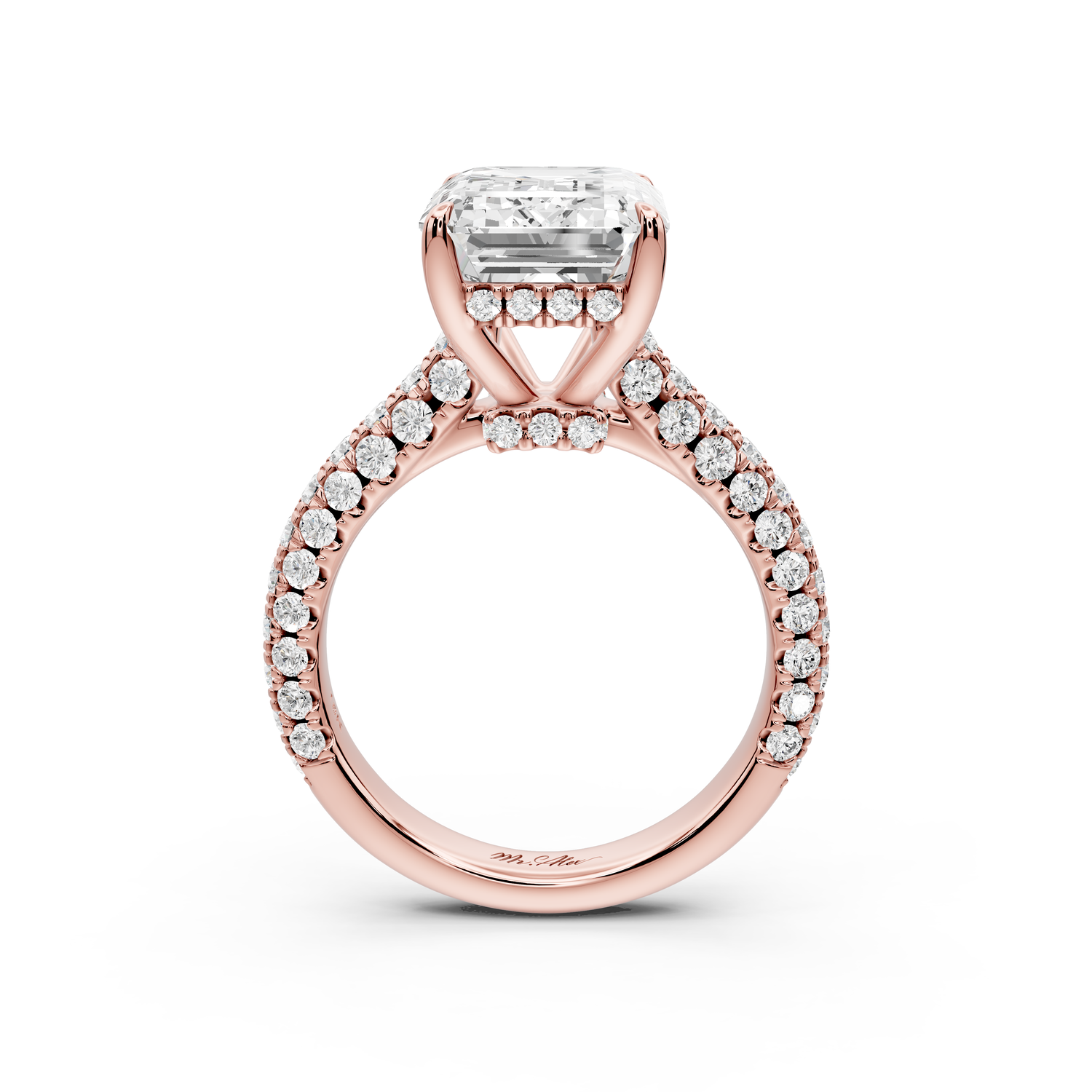 Amoria - 5ct 14k rose gold emerald Diamond Engagement Ring with Pavé Band & Hidden Halo