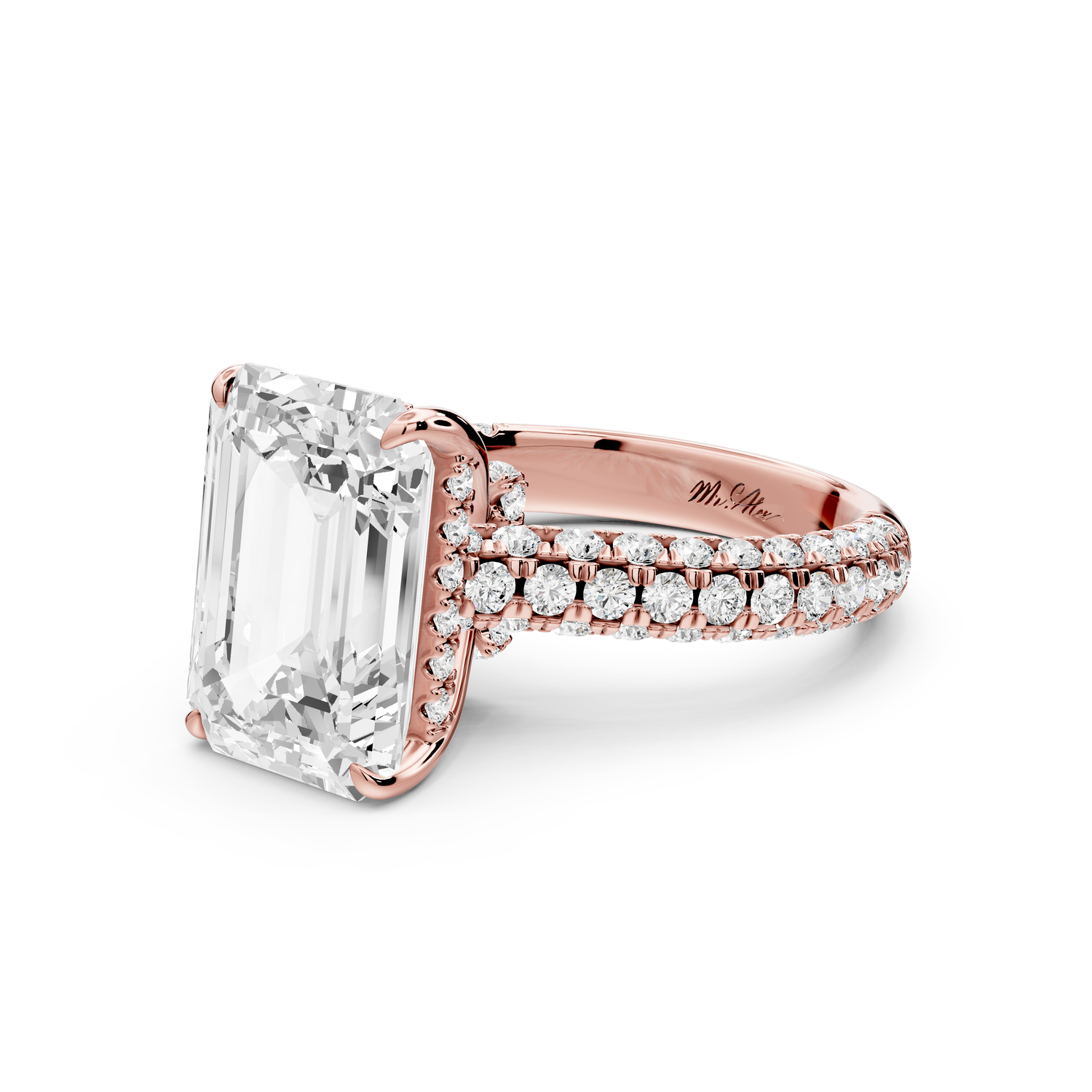 Amoria - 5ct 14k rose gold emerald Diamond Engagement Ring with Pavé Band & Hidden Halo