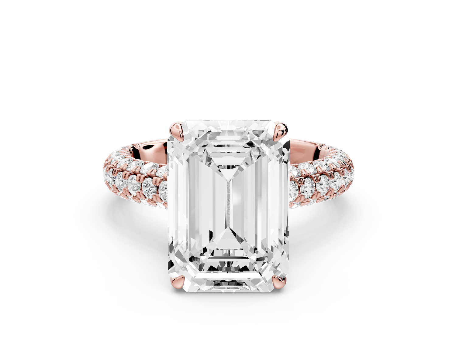 Amoria - 5ct 14k rose gold emerald Diamond Engagement Ring with Pavé Band & Hidden Halo