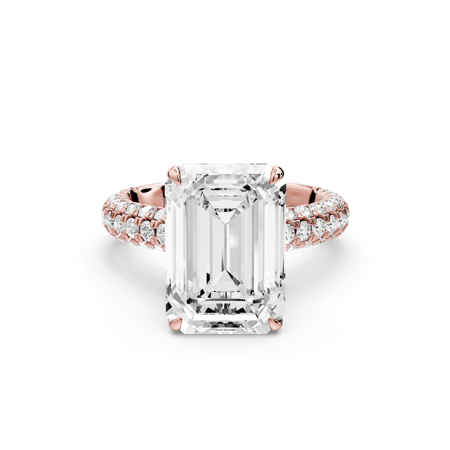 Amoria - 5ct 14k rose gold emerald Diamond Engagement Ring with Pavé Band & Hidden Halo