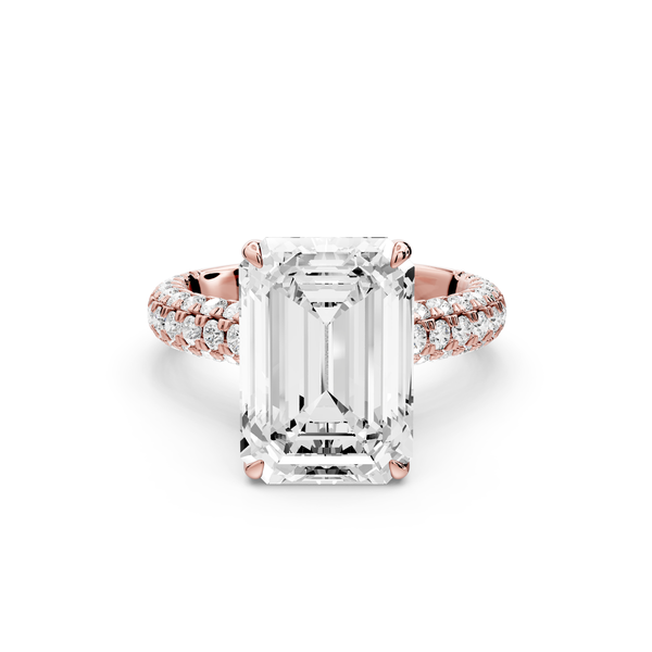 Amoria - 5ct 14k rose gold emerald Diamond Engagement Ring with Pavé Band & Hidden Halo