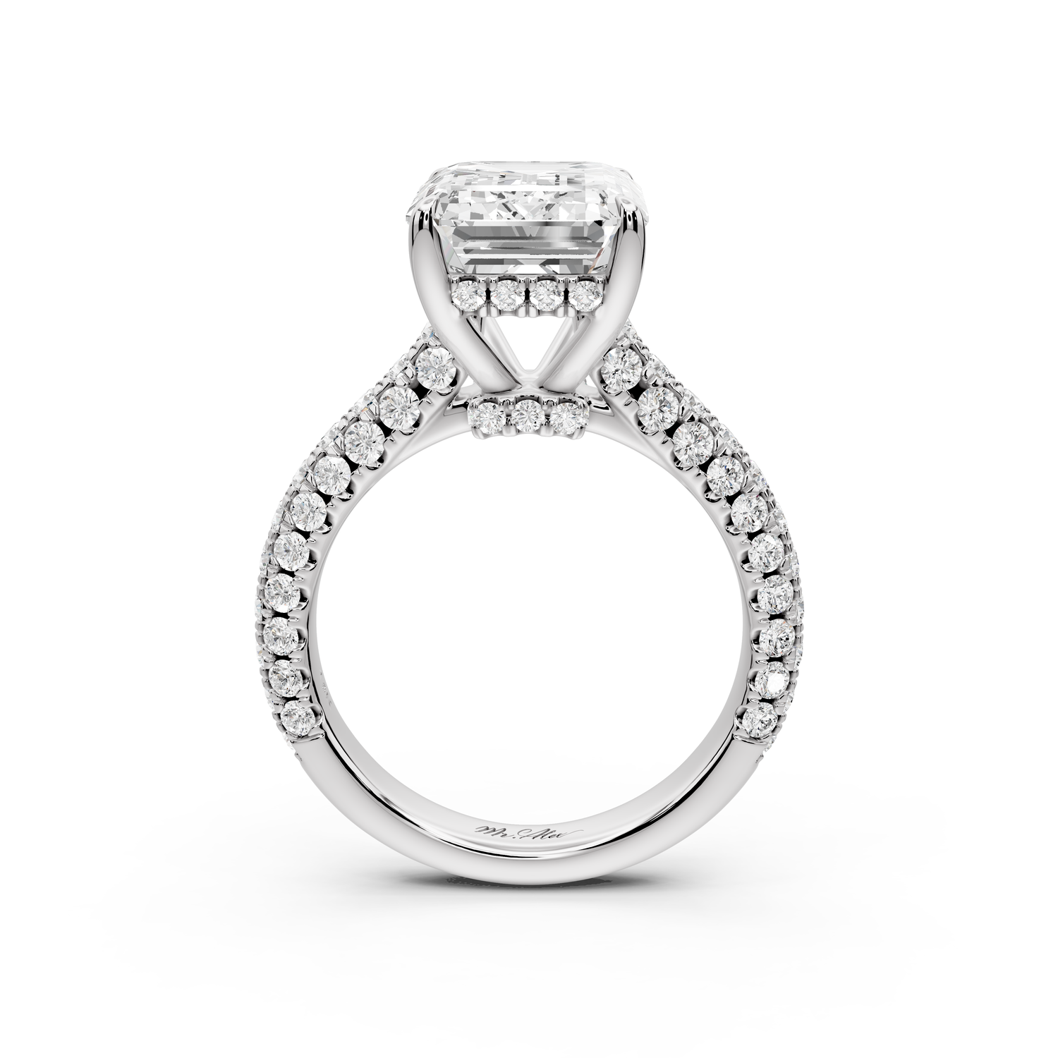 Amoria - 5ct 14k white gold emerald Diamond Engagement Ring with Pavé Band & Hidden Halo