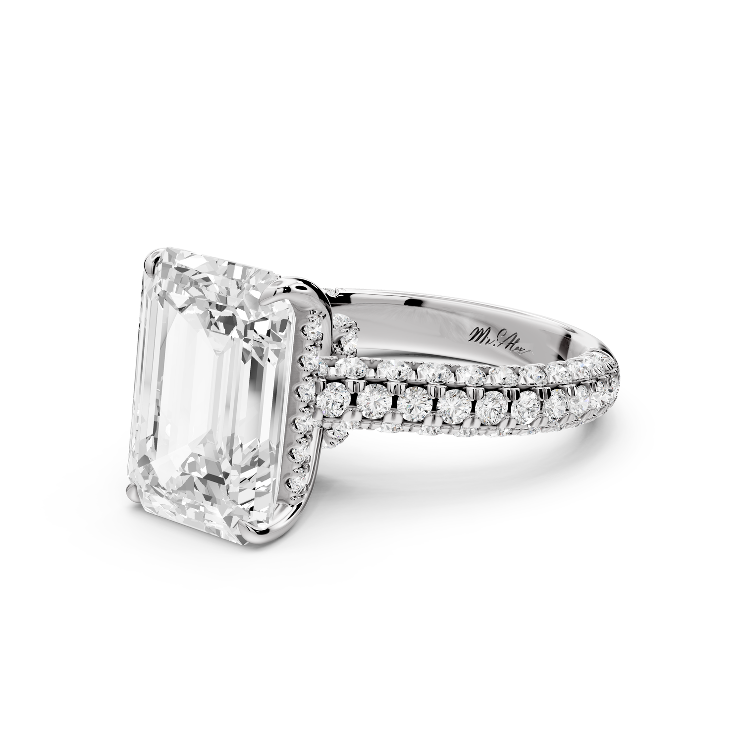 Amoria - 5ct 14k white gold emerald Diamond Engagement Ring with Pavé Band & Hidden Halo