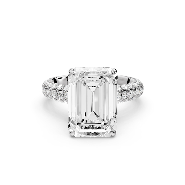 Amoria - 5ct 14k white gold emerald Diamond Engagement Ring with Pavé Band & Hidden Halo