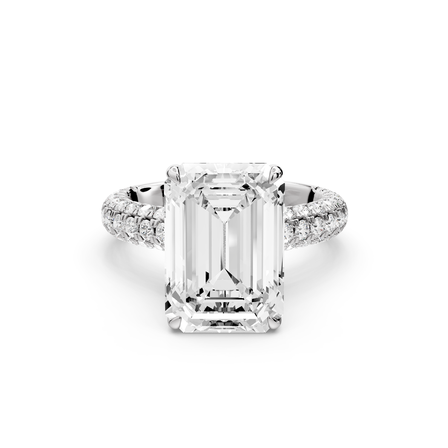 Amoria - 5ct 18k white gold emerald Diamond Engagement Ring with Pavé Band & Hidden Halo