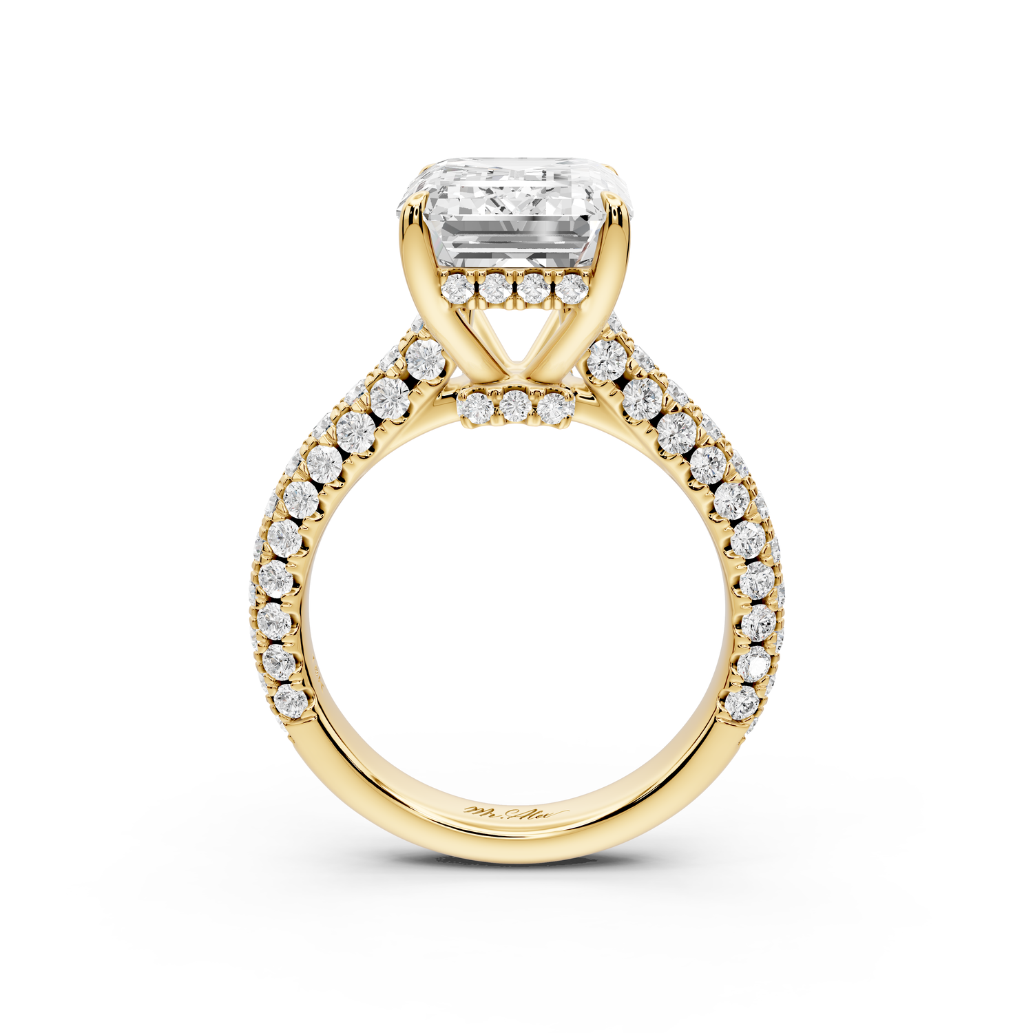 Amoria - 5ct 14k yellow gold emerald Diamond Engagement Ring with Pavé Band & Hidden Halo