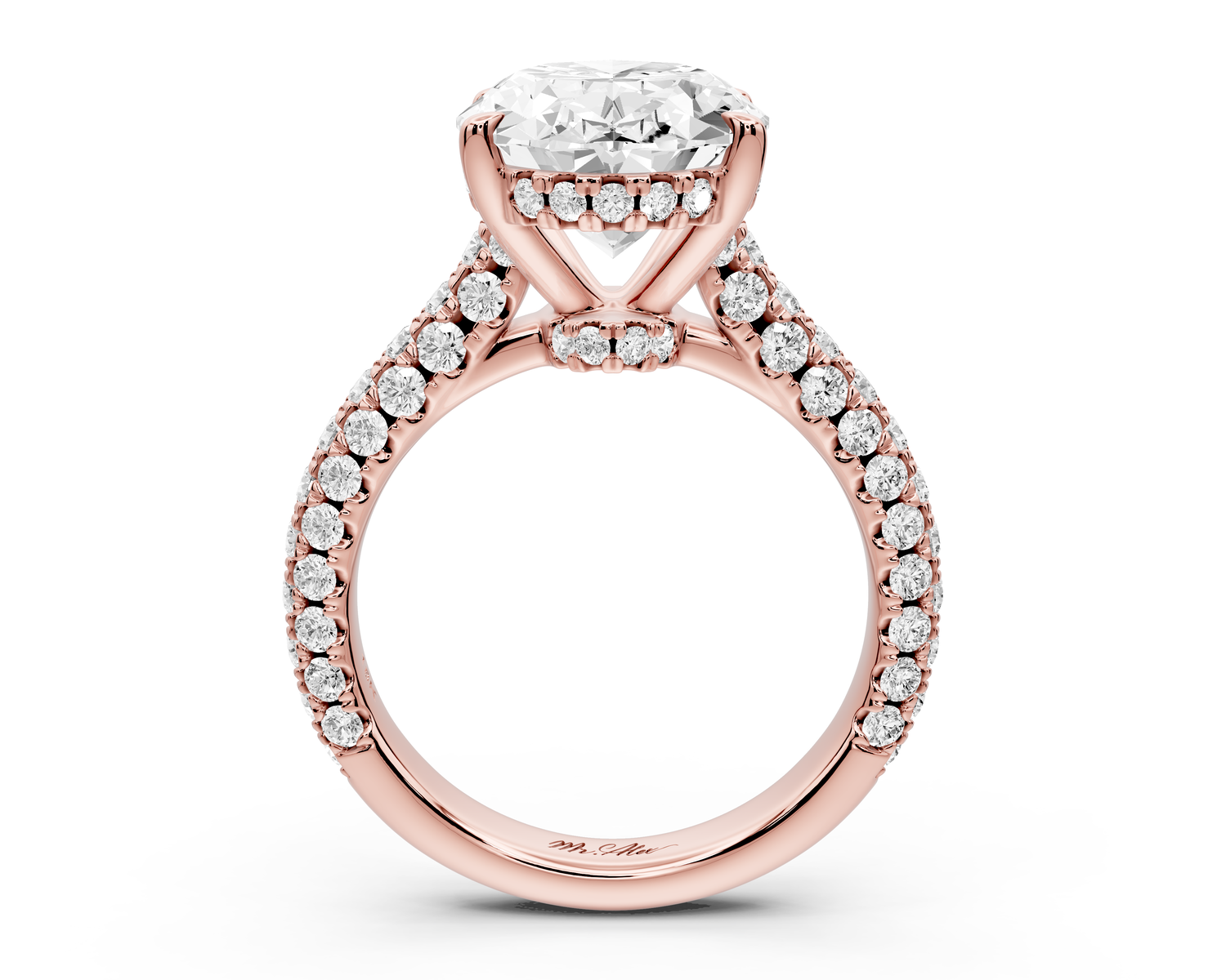 Amoria - 5ct 14k rose gold oval Diamond Engagement Ring with Pavé Band & Hidden Halo