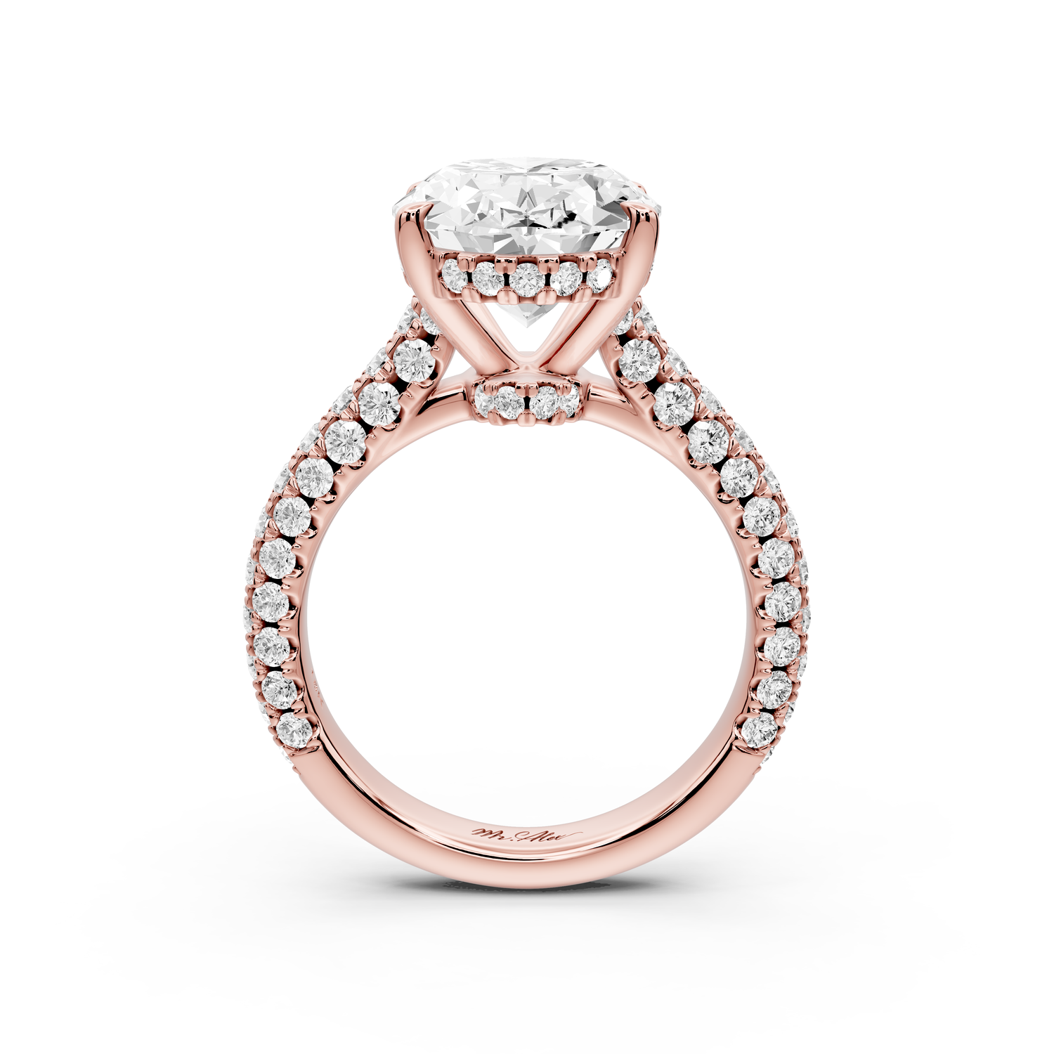 Amoria - 5ct 14k rose gold oval Diamond Engagement Ring with Pavé Band & Hidden Halo