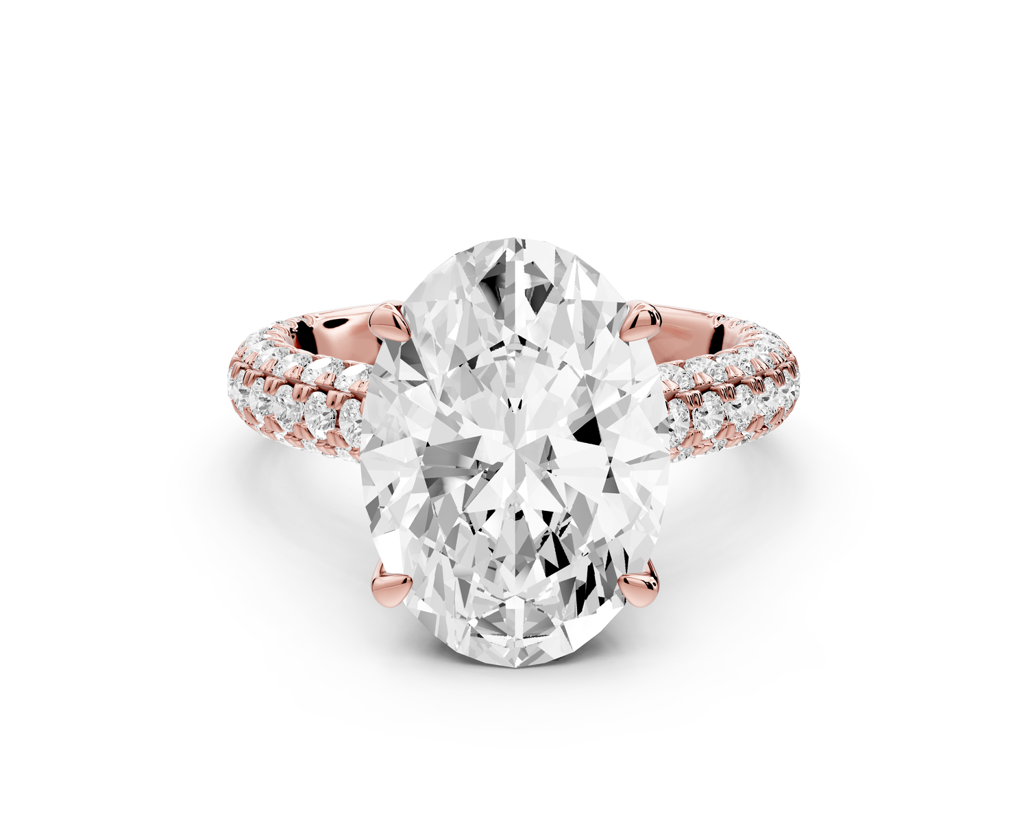 Amoria - 5ct 14k rose gold oval Diamond Engagement Ring with Pavé Band & Hidden Halo
