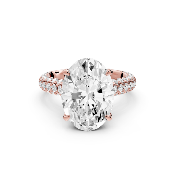 Amoria - 5ct 14k rose gold oval Diamond Engagement Ring with Pavé Band & Hidden Halo