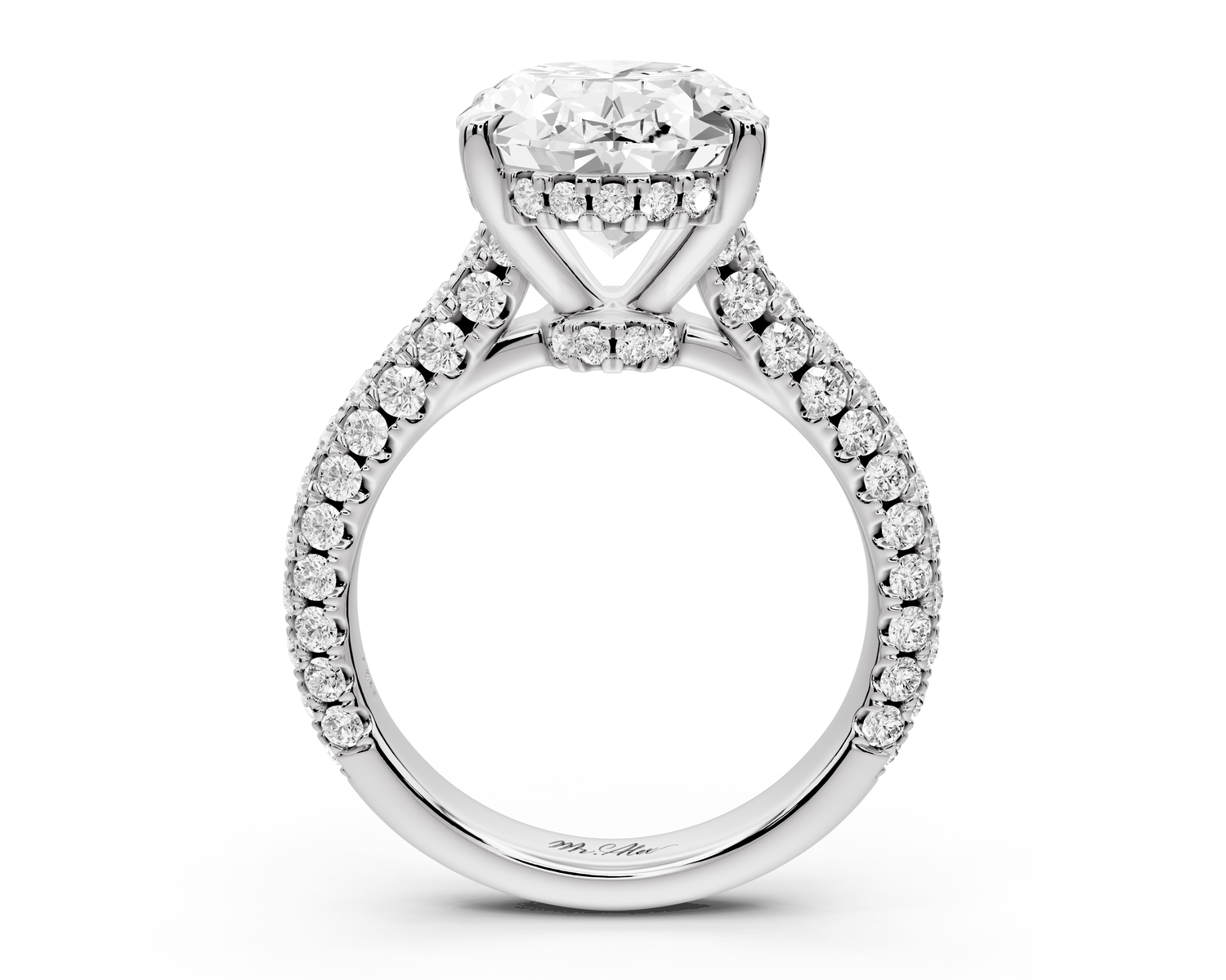 Amoria - 5ct 18k white gold oval Diamond Engagement Ring with Pavé Band & Hidden Halo