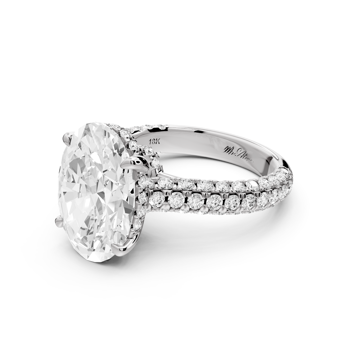 Amoria - 5ct 14k white gold oval Diamond Engagement Ring with Pavé Band & Hidden Halo