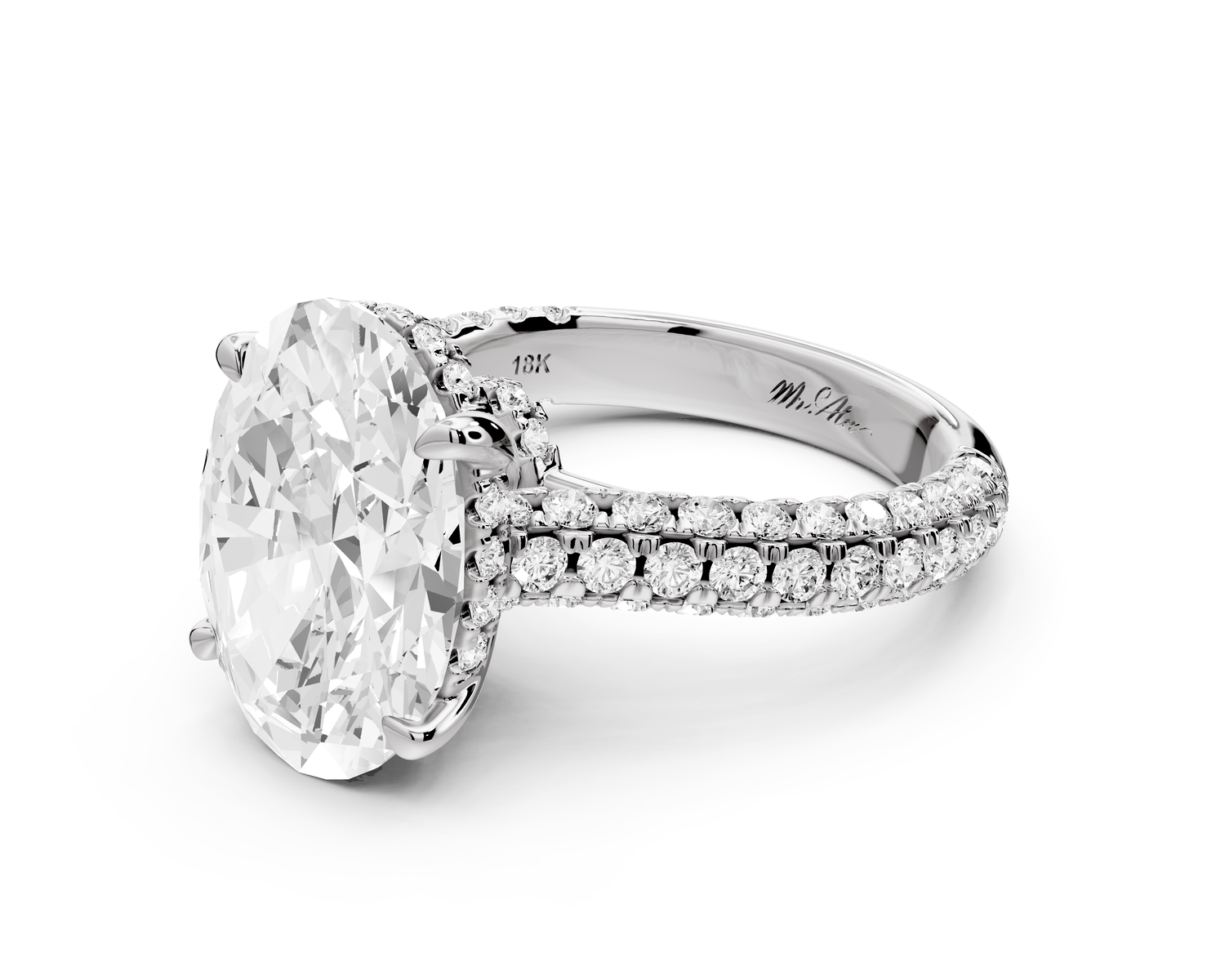 Amoria - 5ct 18k white gold oval Diamond Engagement Ring with Pavé Band & Hidden Halo
