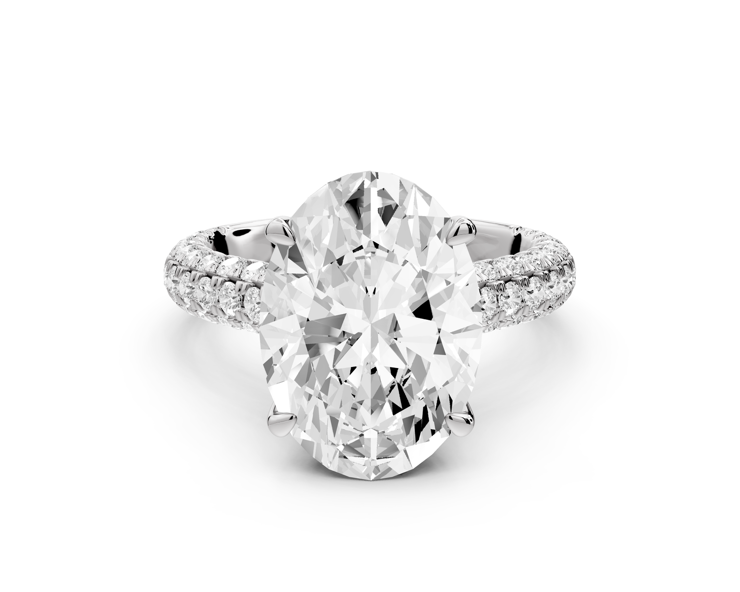 Amoria - 5ct 18k white gold oval Diamond Engagement Ring with Pavé Band & Hidden Halo