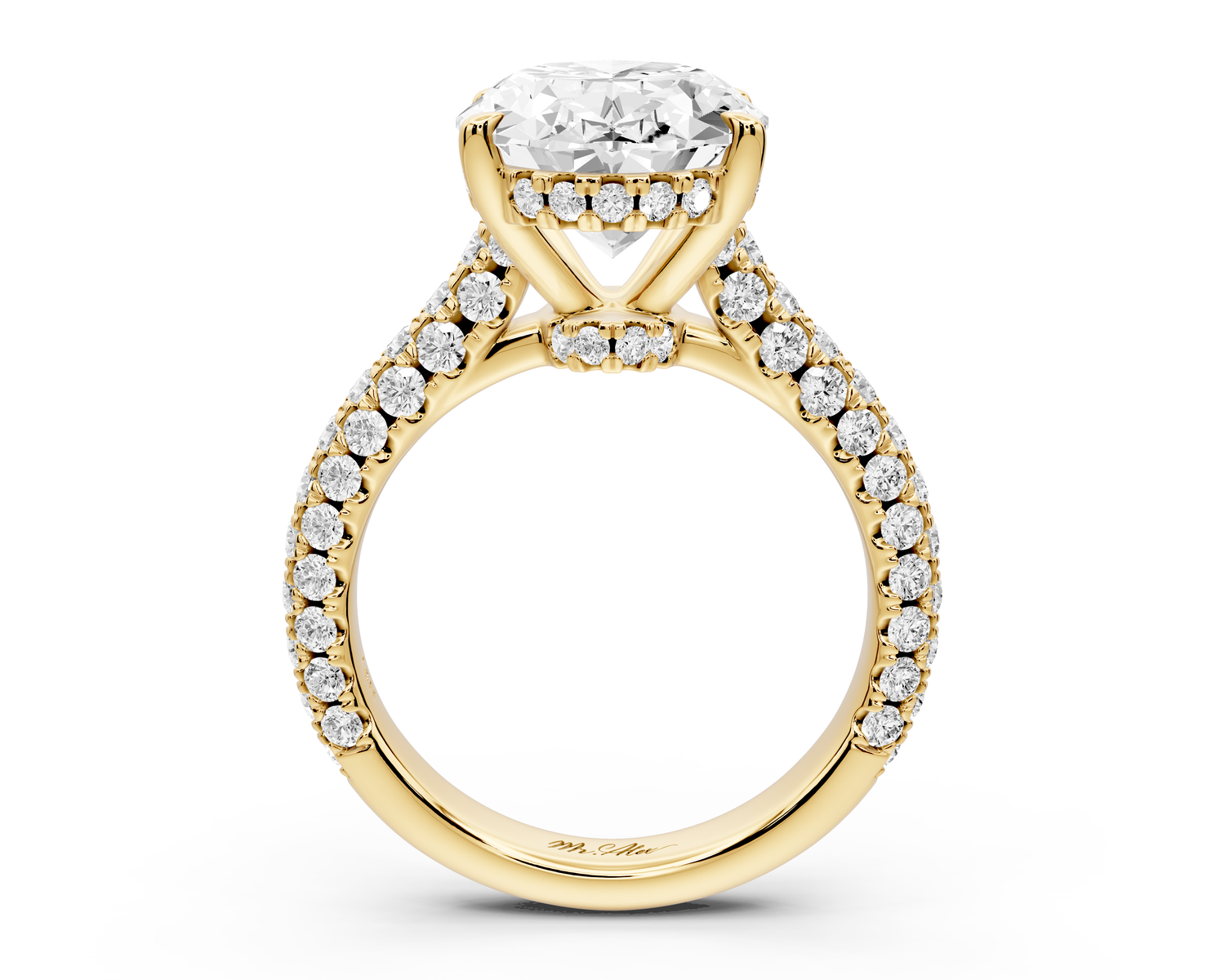 Amoria - 5ct 14k yellow gold oval Diamond Engagement Ring with Pavé Band & Hidden Halo