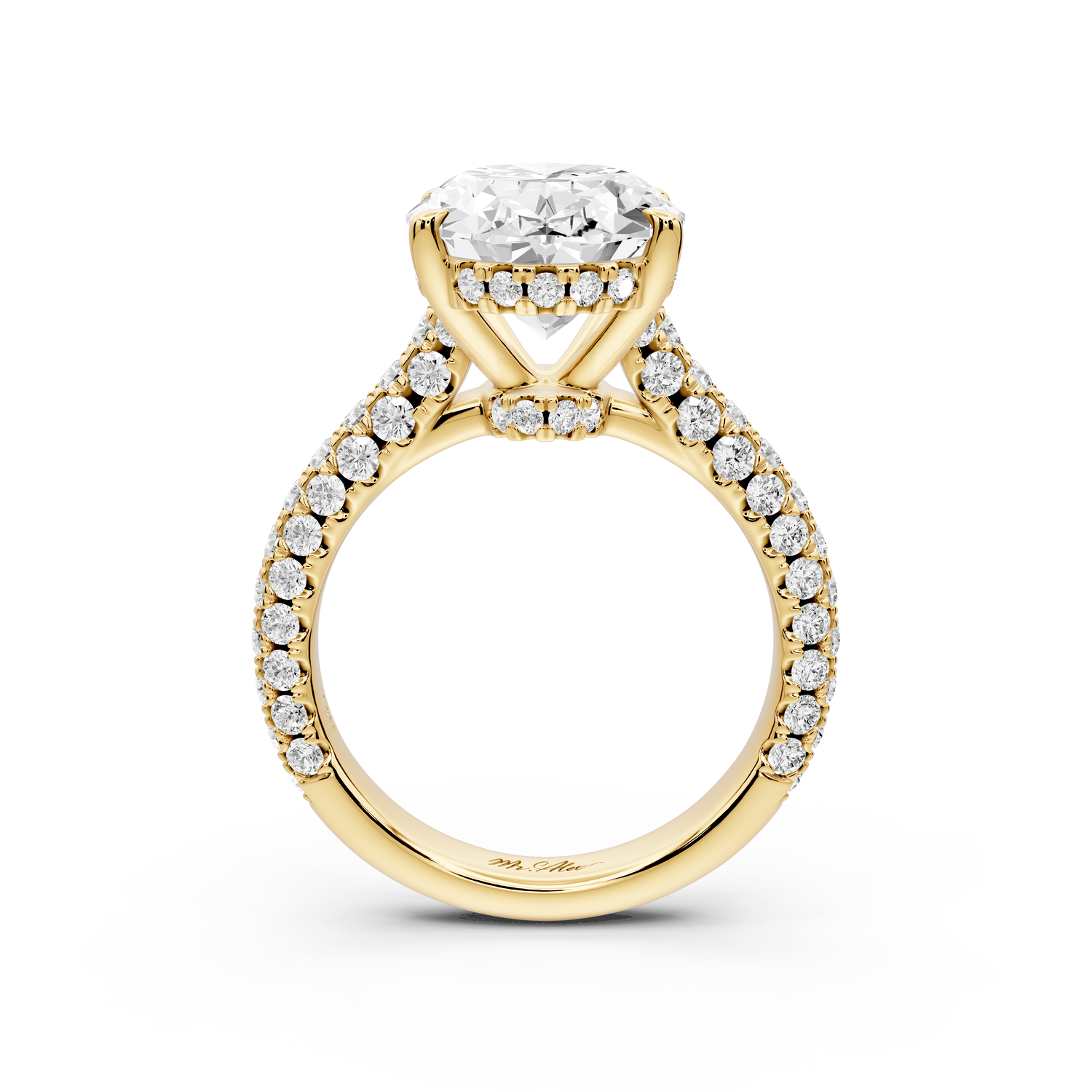Amoria - 5ct 14k yellow gold oval Diamond Engagement Ring with Pavé Band & Hidden Halo