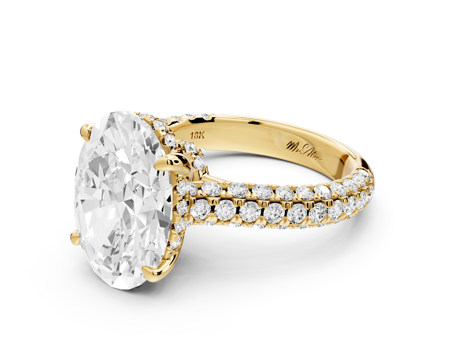 Amoria - 5ct 18k yellow gold oval Diamond Engagement Ring with Pavé Band & Hidden Halo