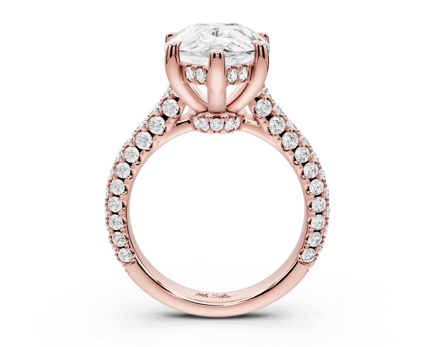 Amoria - 5ct 14k rose gold pear Diamond Engagement Ring with Pavé Band & Hidden Halo