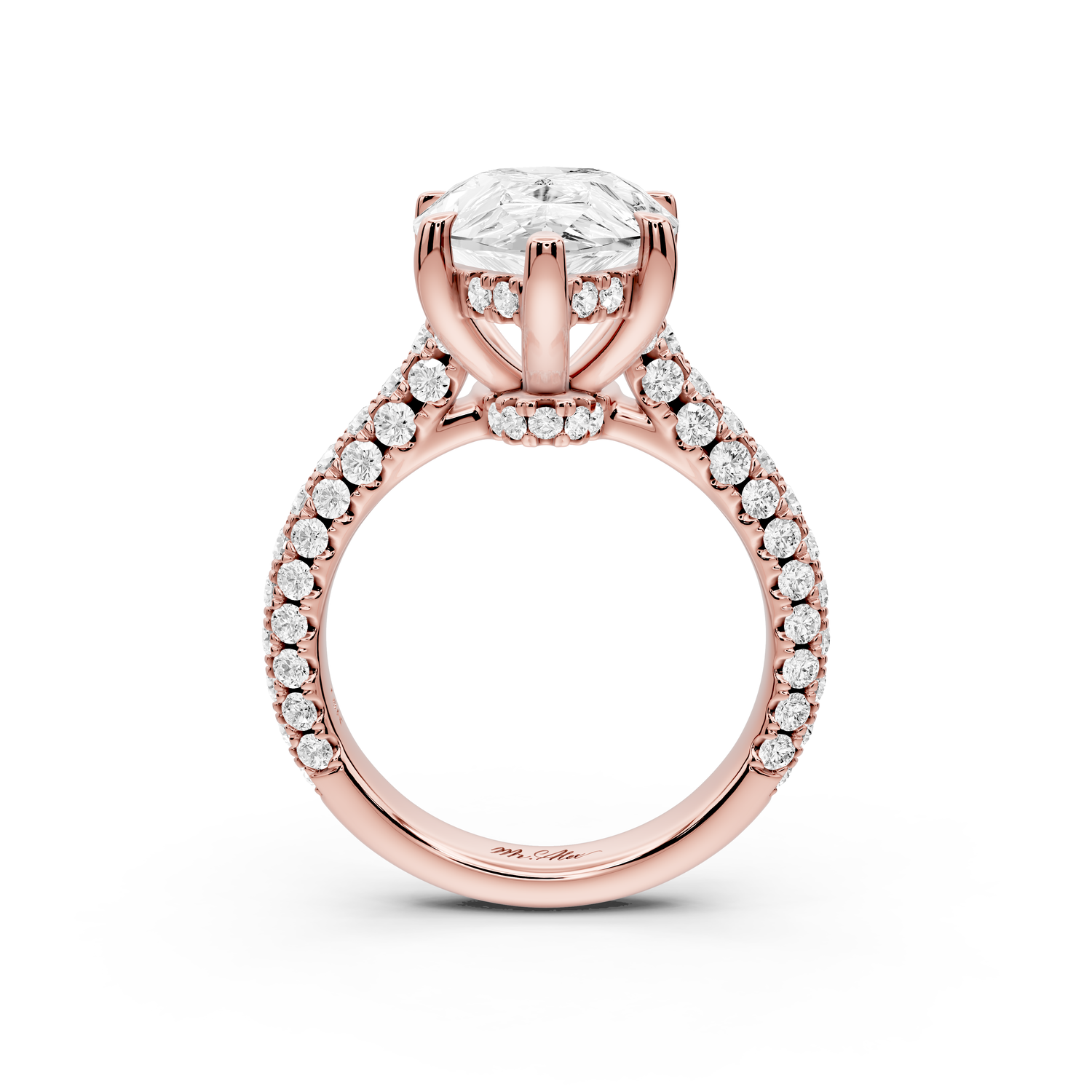 Amoria - 5ct 14k rose gold pear Diamond Engagement Ring with Pavé Band & Hidden Halo