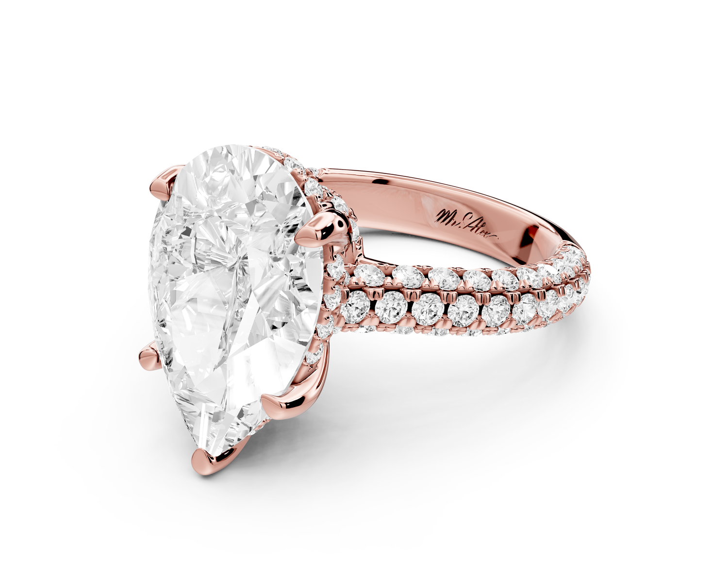 Amoria - 5ct 14k rose gold pear Diamond Engagement Ring with Pavé Band & Hidden Halo