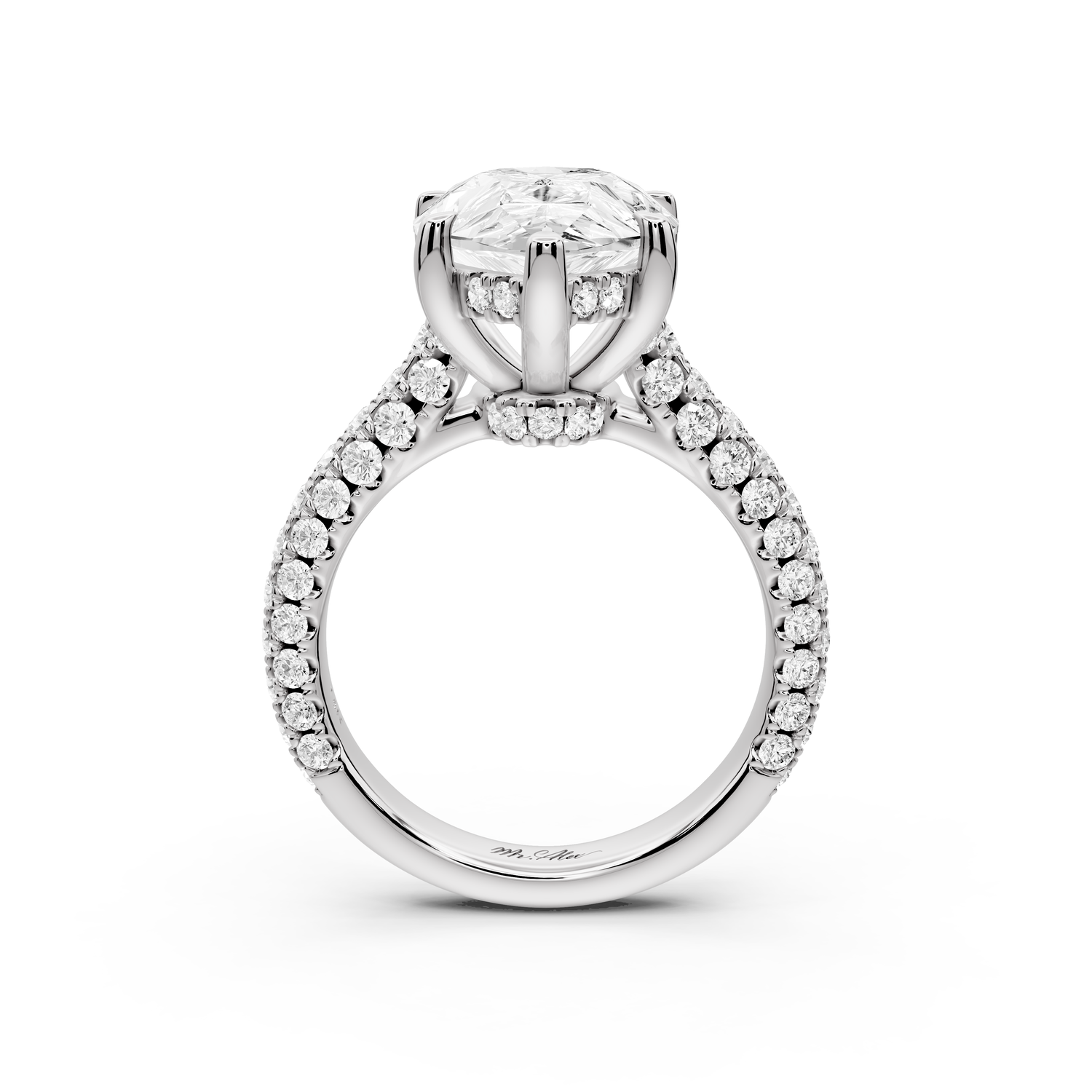 Amoria - 5ct 14k white gold pear Diamond Engagement Ring with Pavé Band & Hidden Halo