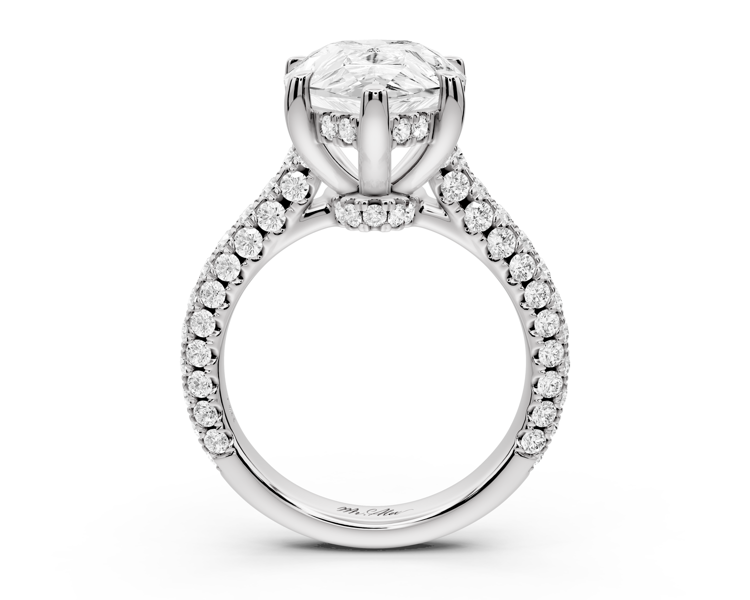 Amoria - 5ct platinum pear Diamond Engagement Ring with Pavé Band & Hidden Halo