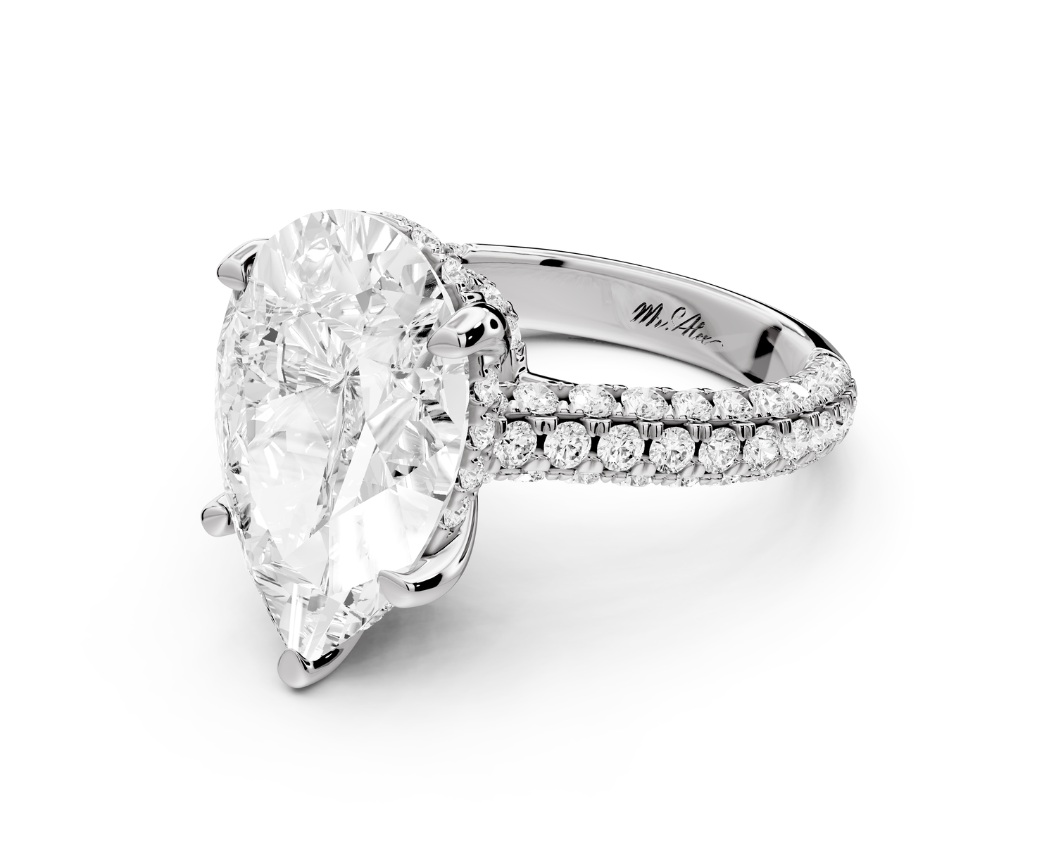 Amoria - 5ct 14k white gold pear Diamond Engagement Ring with Pavé Band & Hidden Halo