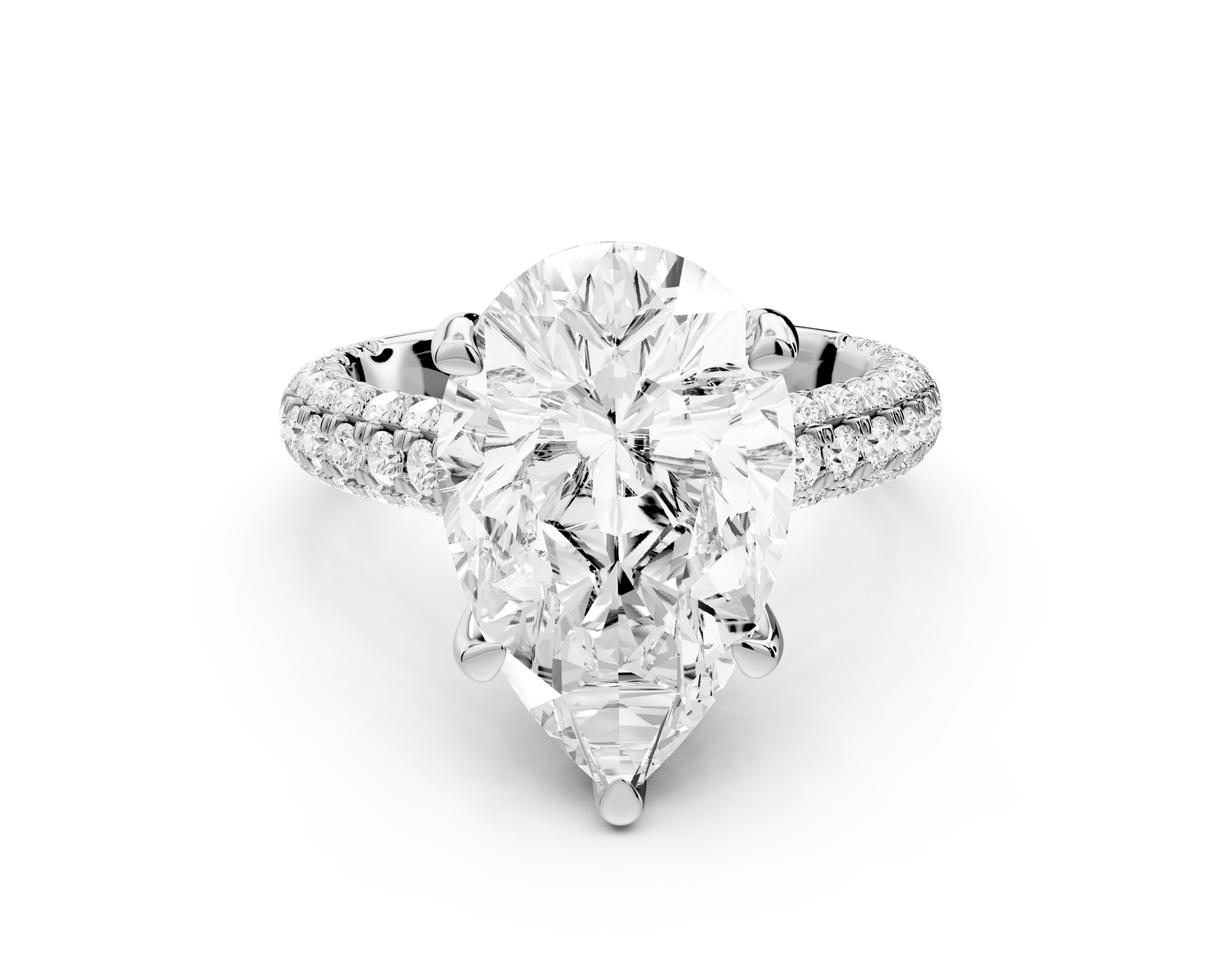Amoria - 5ct 14k white gold pear Diamond Engagement Ring with Pavé Band & Hidden Halo