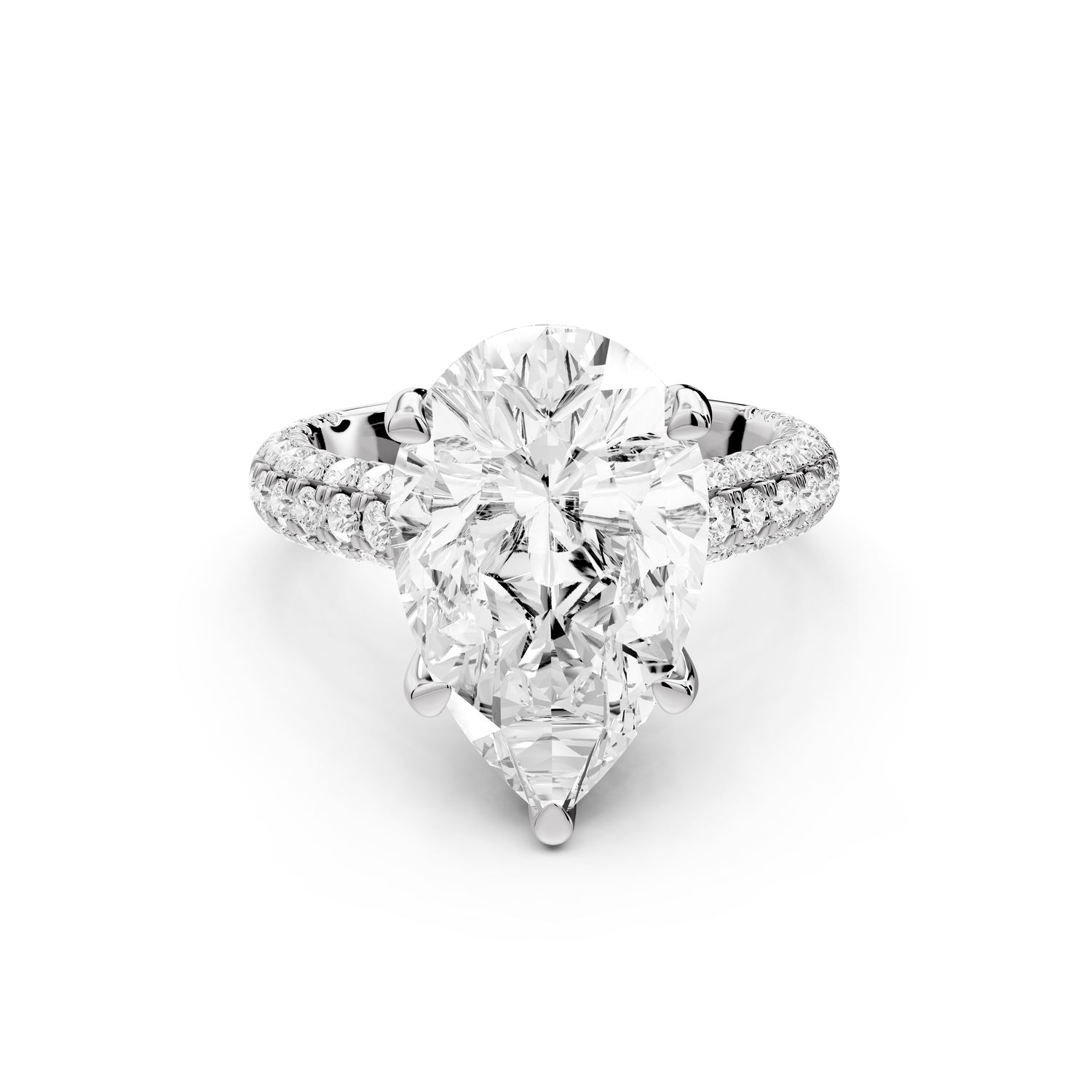 Amoria - 5ct platinum pear Diamond Engagement Ring with Pavé Band & Hidden Halo