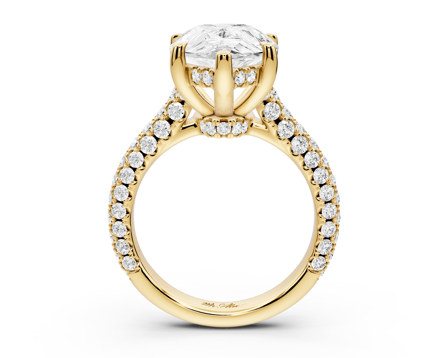 Amoria - 5ct 14k yellow gold pear Diamond Engagement Ring with Pavé Band & Hidden Halo