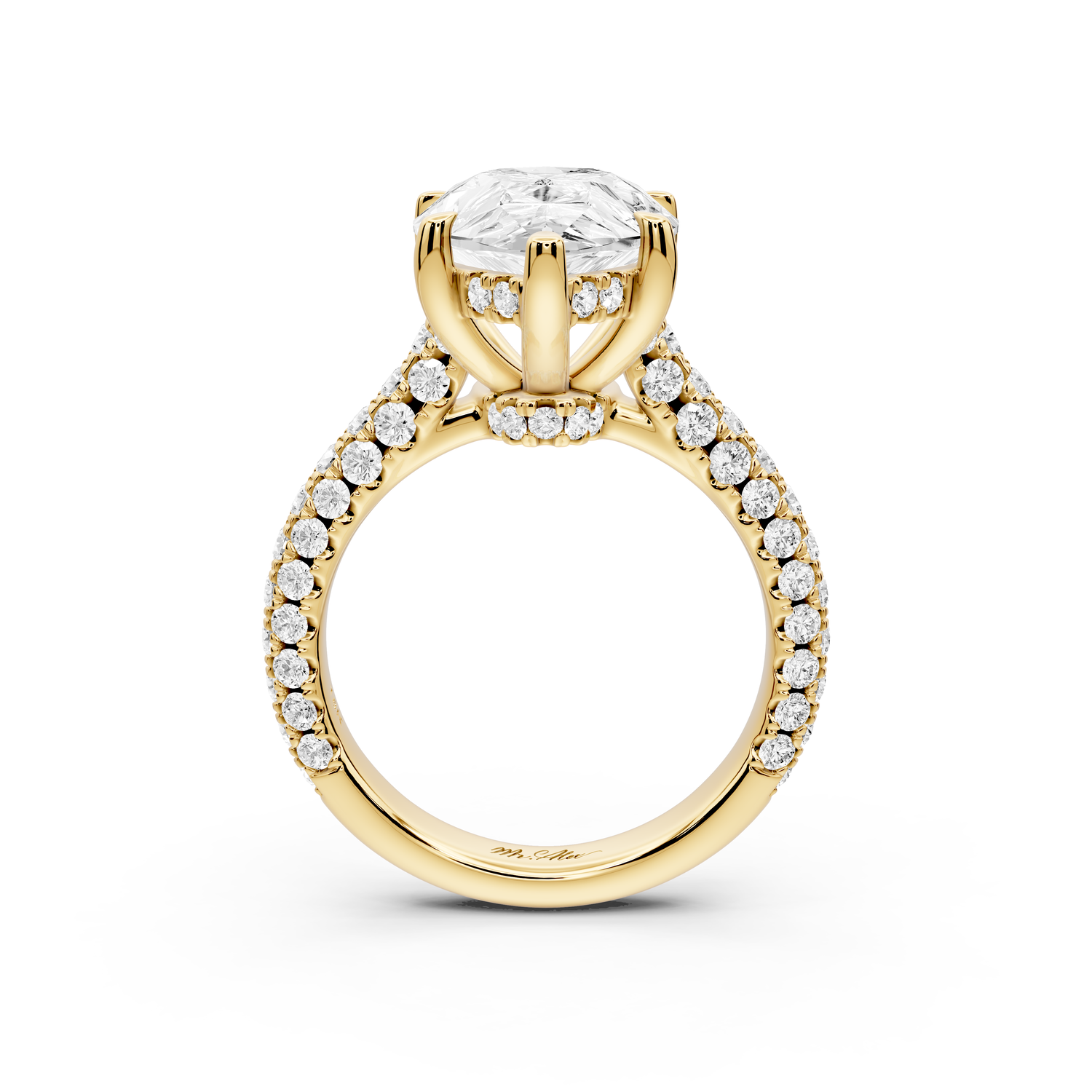 Amoria - 5ct 14k yellow gold pear Diamond Engagement Ring with Pavé Band & Hidden Halo