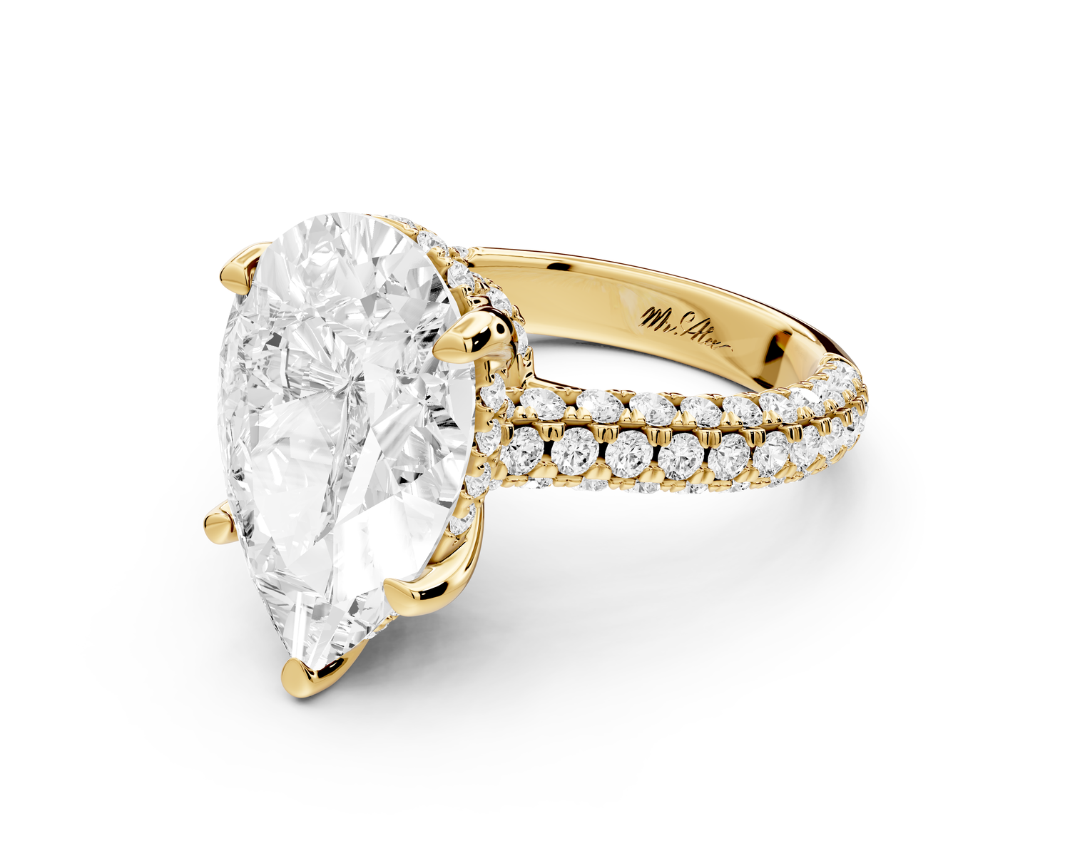 Amoria - 5ct 14k yellow gold pear Diamond Engagement Ring with Pavé Band & Hidden Halo