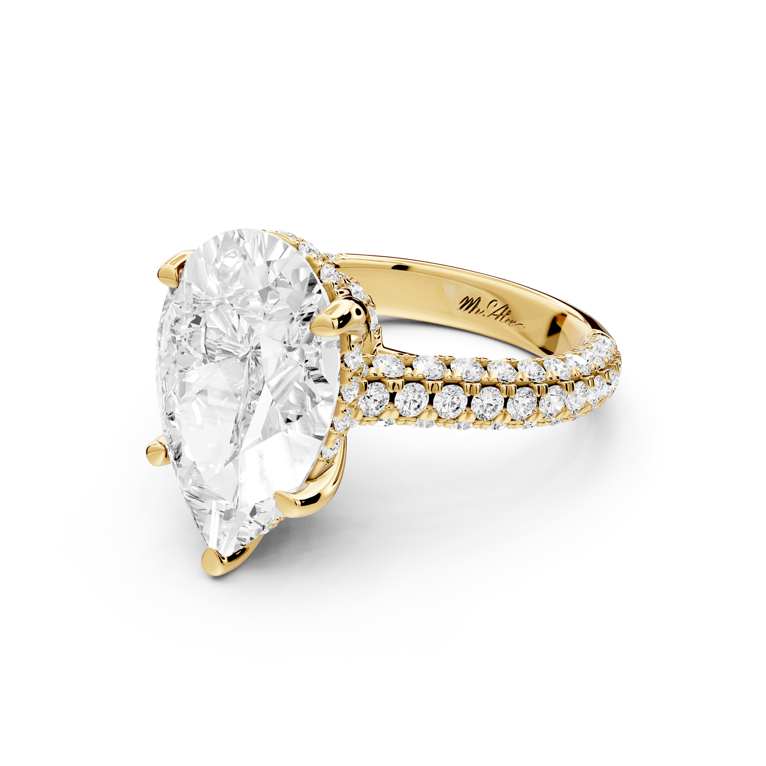 Amoria - 5ct 14k yellow gold pear Diamond Engagement Ring with Pavé Band & Hidden Halo
