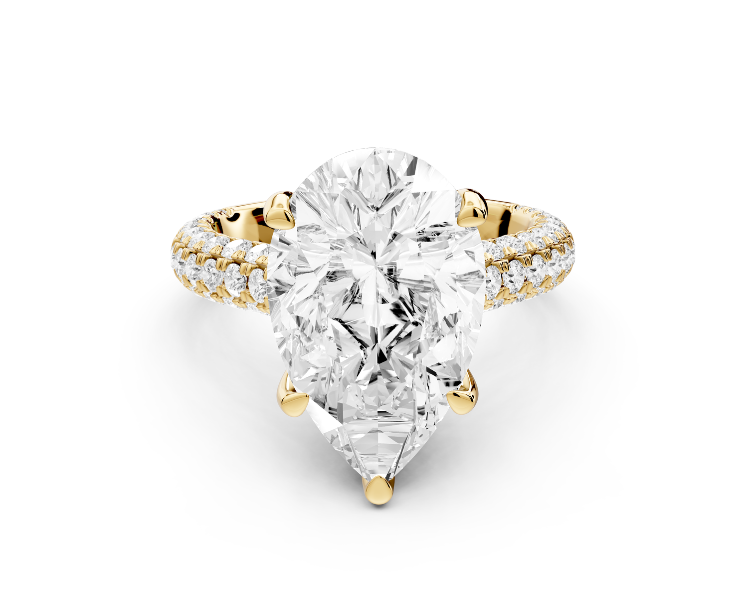 Amoria - 5ct 14k yellow gold pear Diamond Engagement Ring with Pavé Band & Hidden Halo