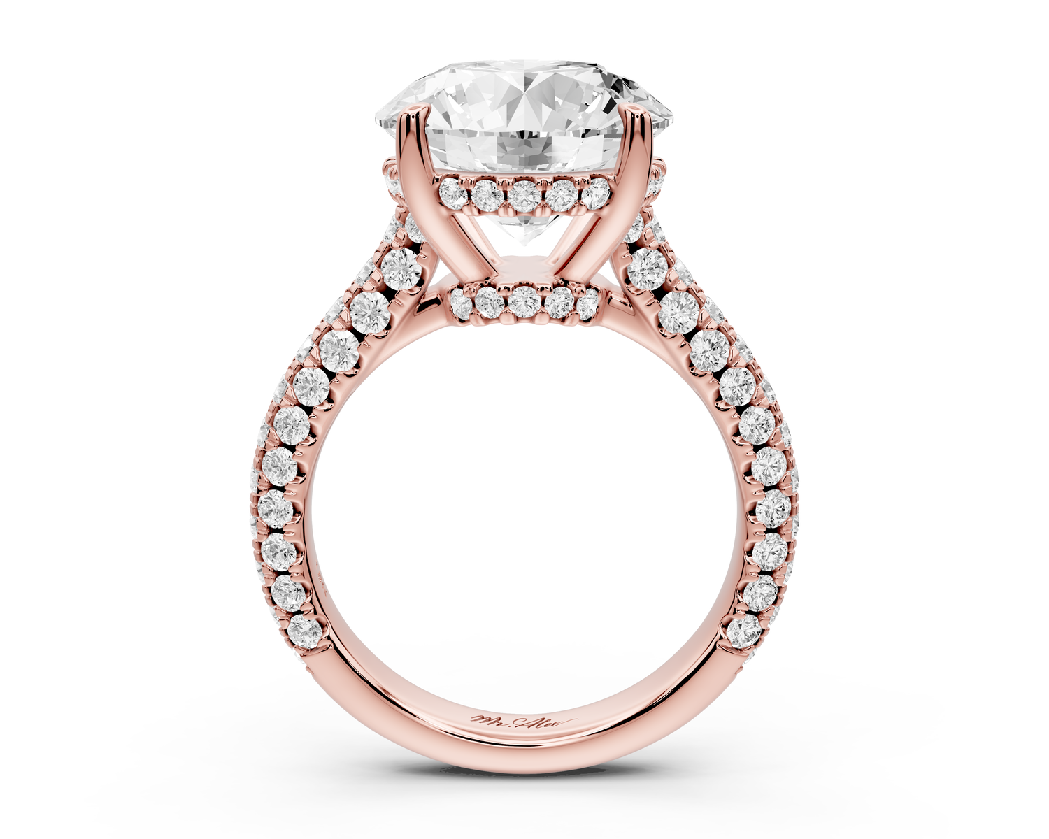 Amoria - 5ct 14k rose gold round Diamond Engagement Ring with Pavé Band & Hidden Halo